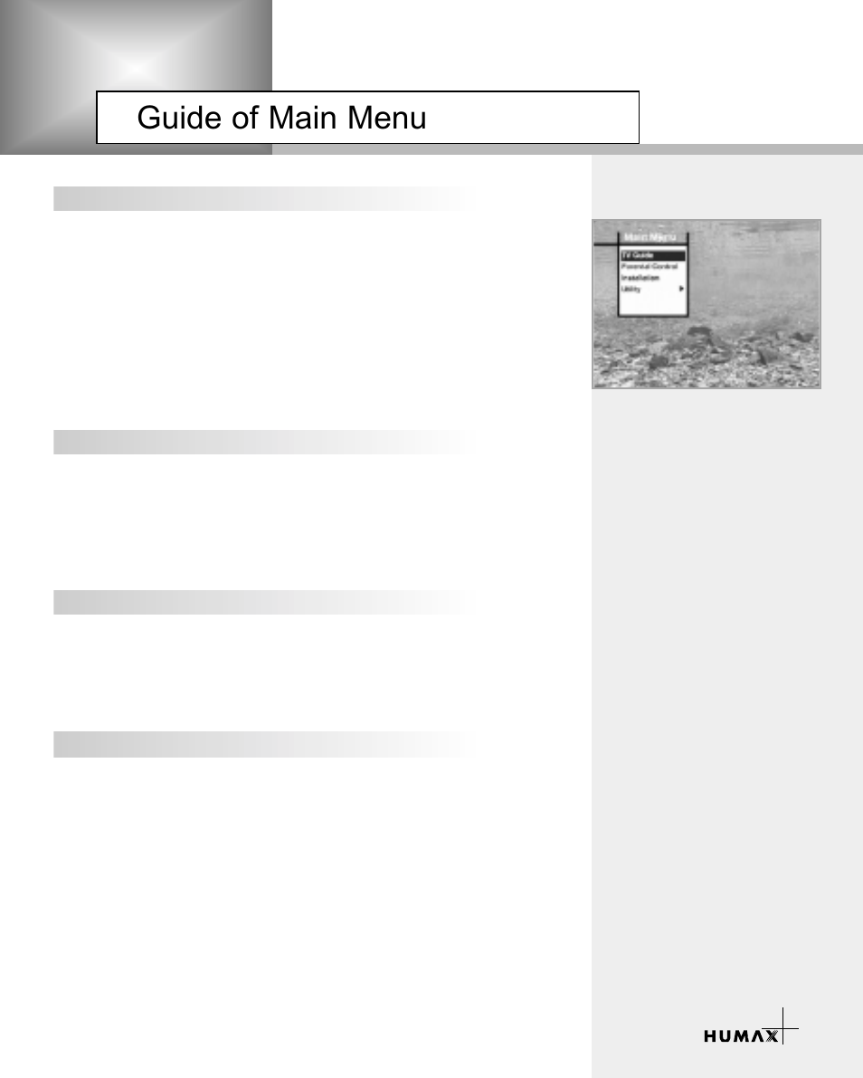 Guide of main menu | Humax CR-3510 User Manual | Page 17 / 39