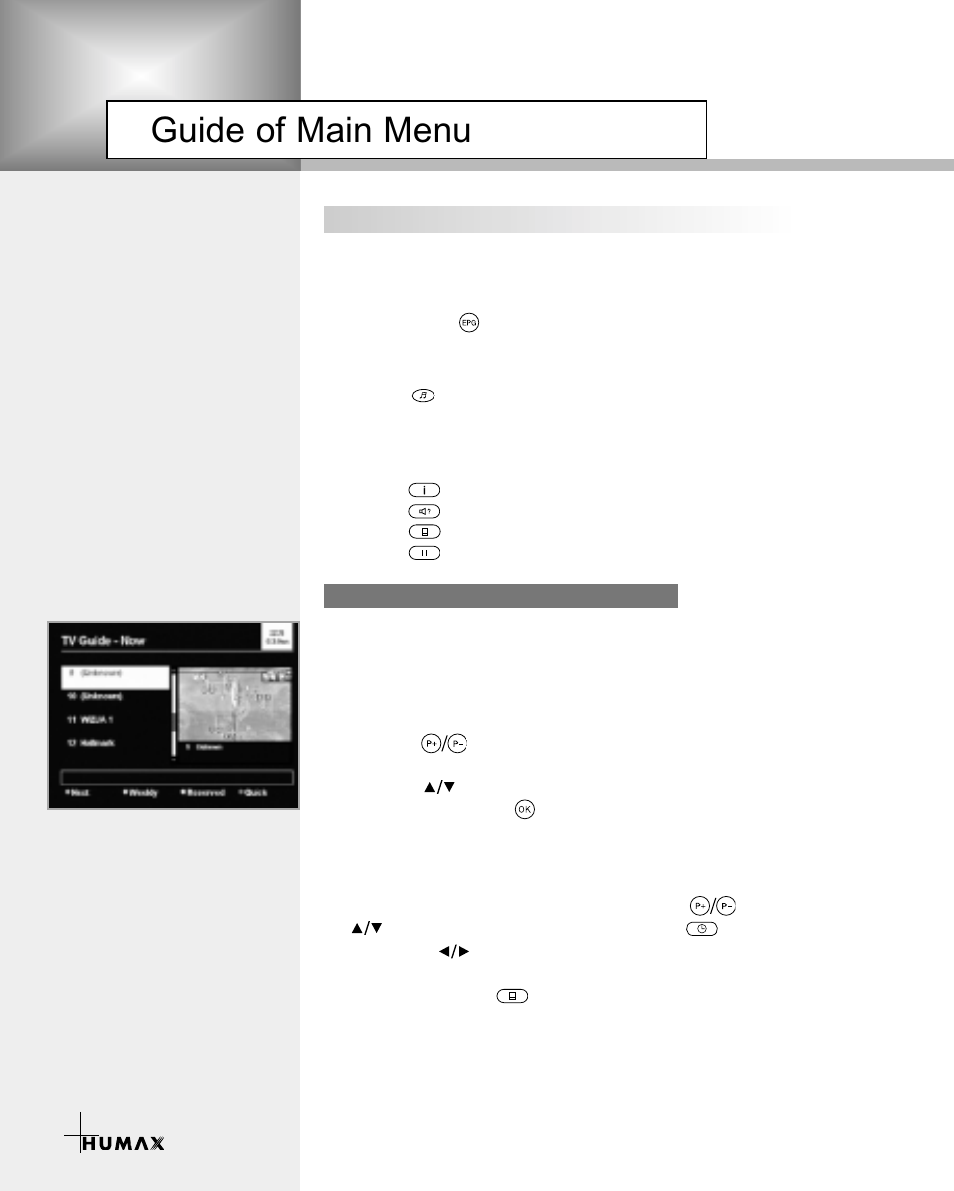 Guide of main menu | Humax CR-3510 User Manual | Page 18 / 39