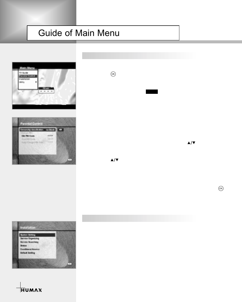 Guide of main menu | Humax CR-3510 User Manual | Page 20 / 39