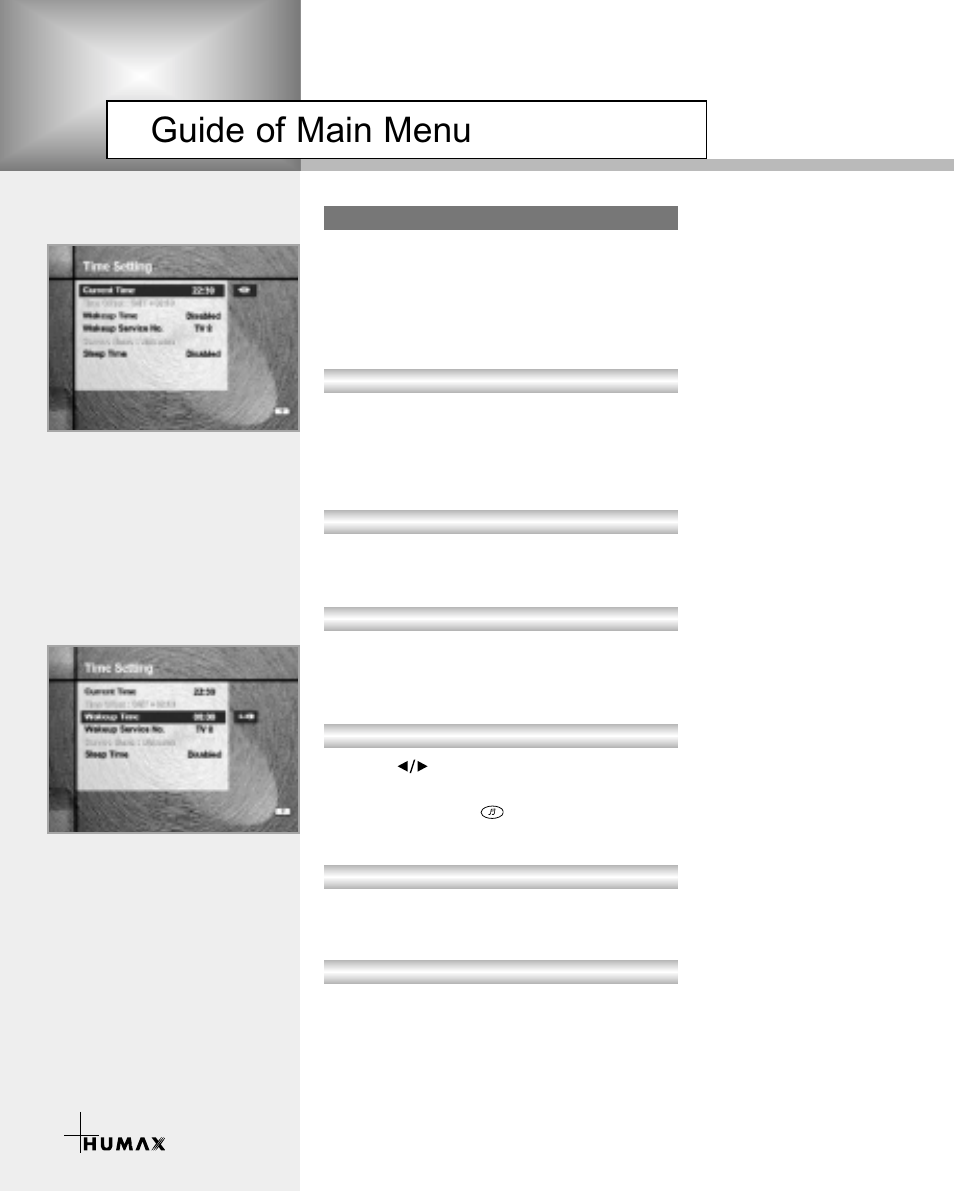 Guide of main menu | Humax CR-3510 User Manual | Page 22 / 39