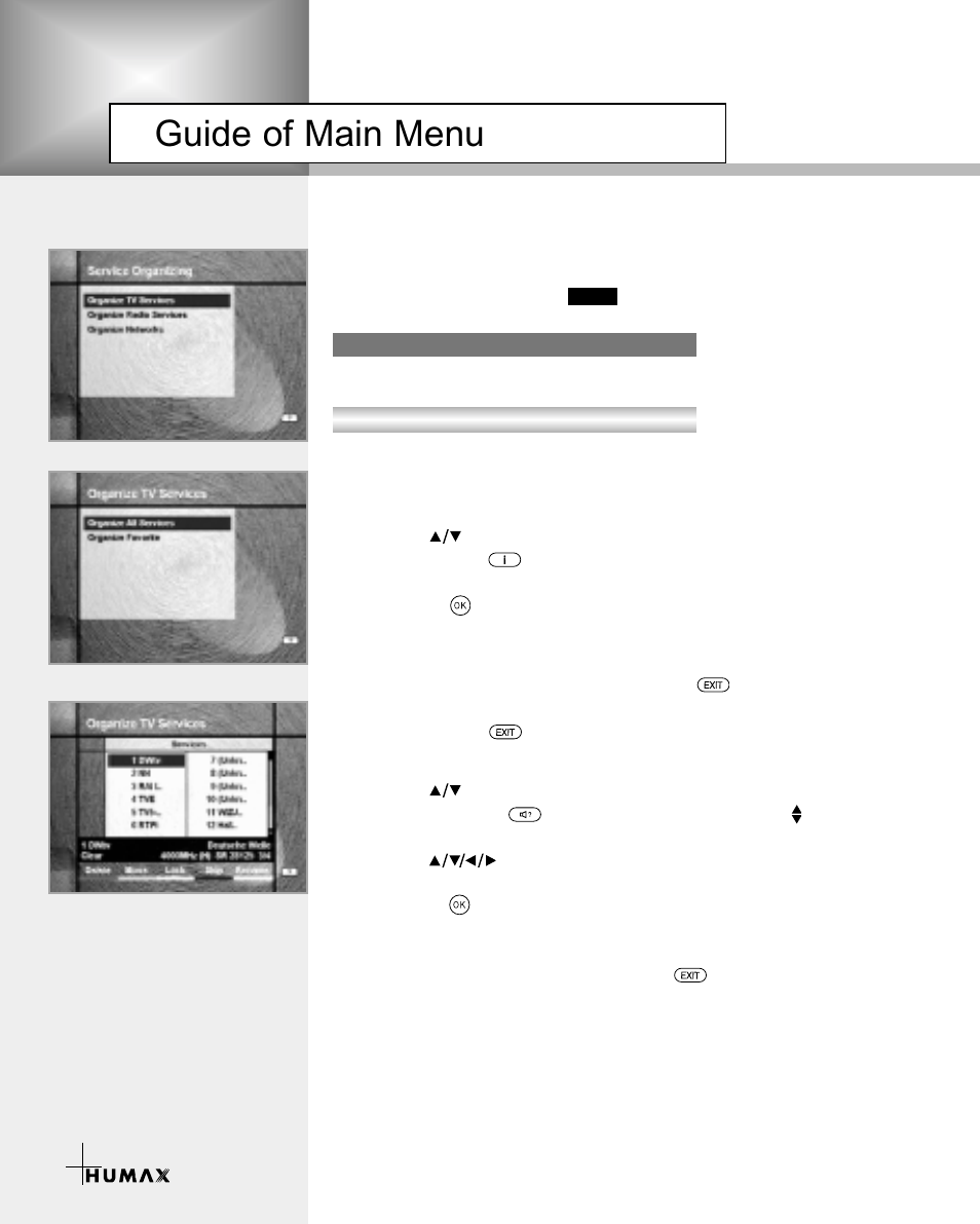 Guide of main menu | Humax CR-3510 User Manual | Page 24 / 39