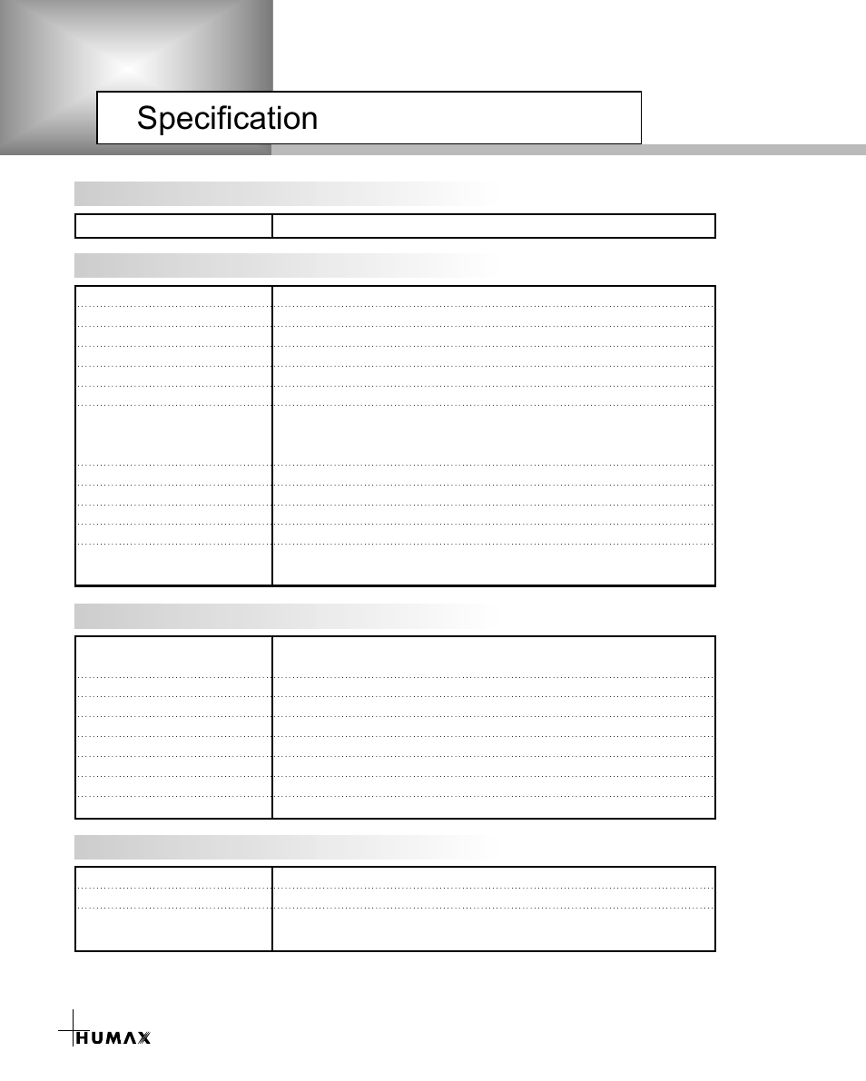 Specification | Humax CR-3510 User Manual | Page 36 / 39