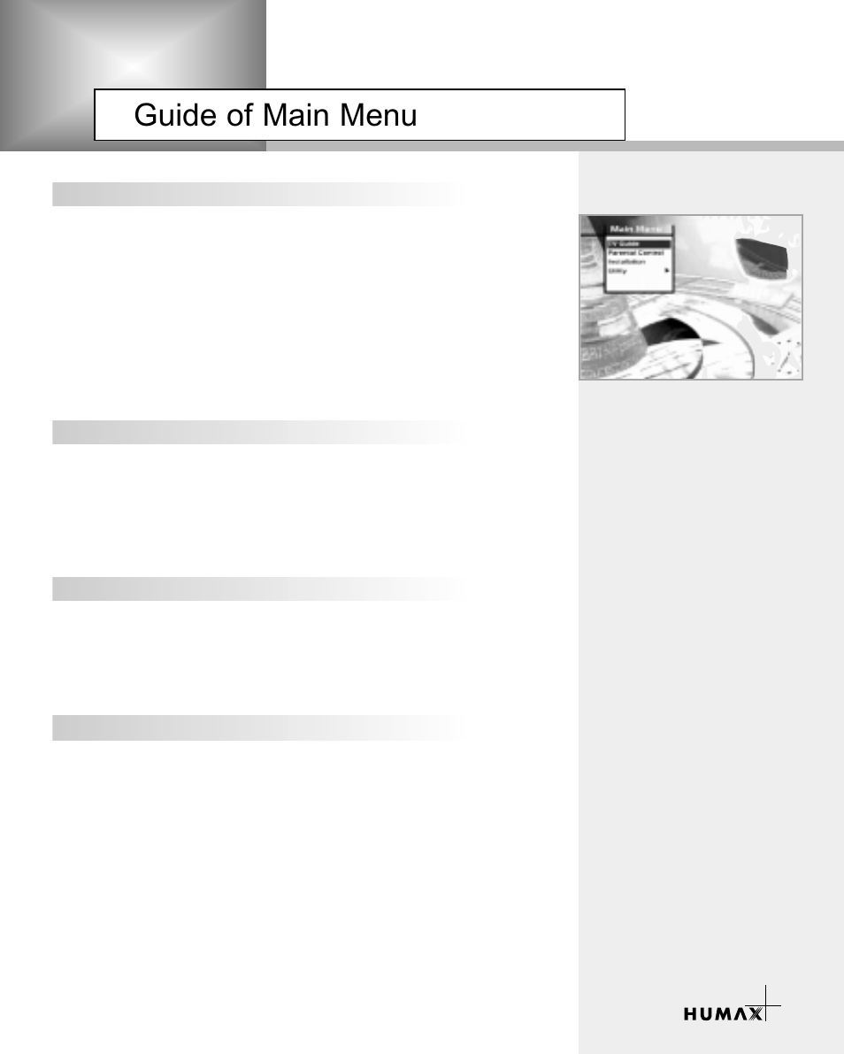 Guide of main menu | Humax VA-3210 User Manual | Page 17 / 38