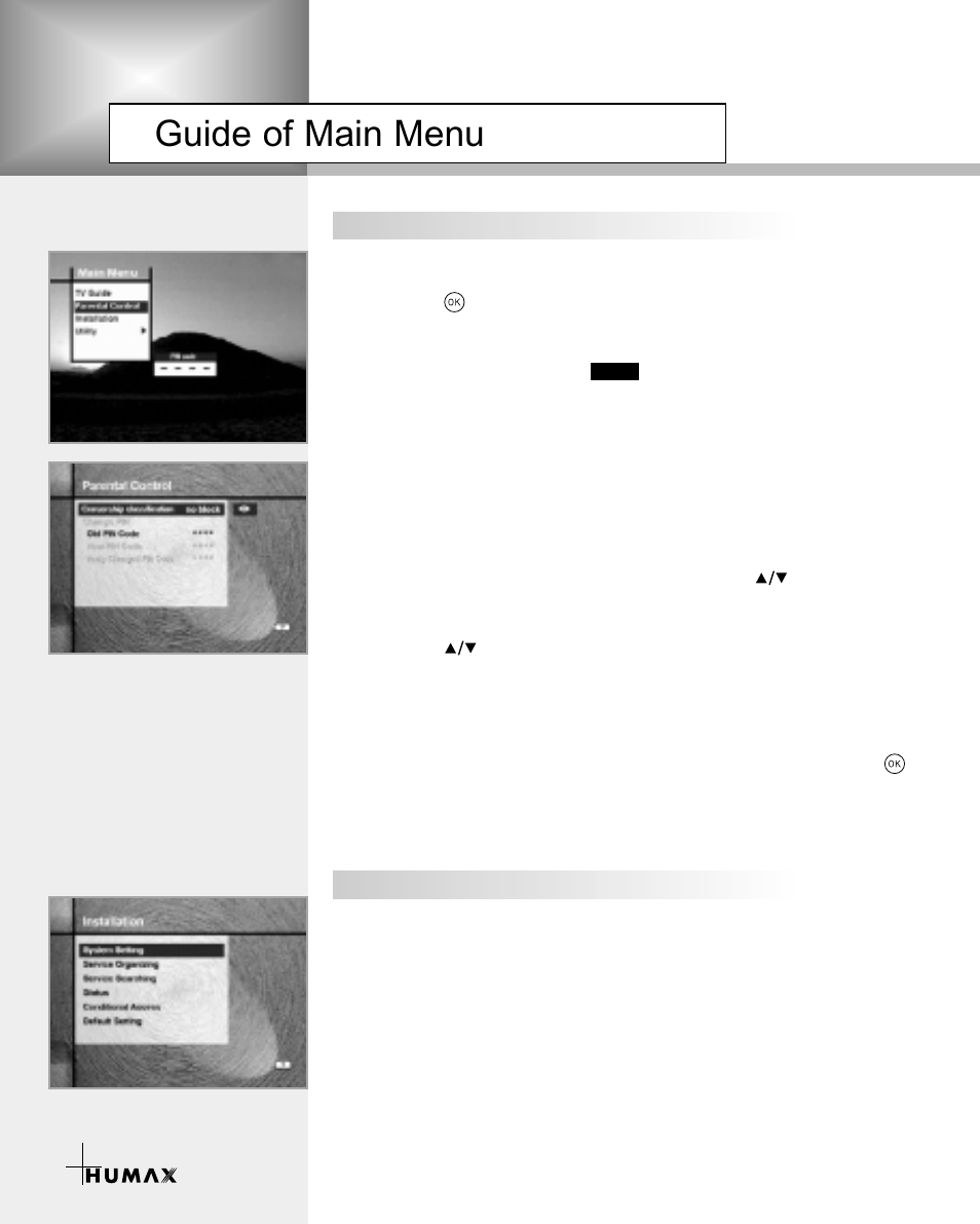 Guide of main menu | Humax VA-3210 User Manual | Page 20 / 38