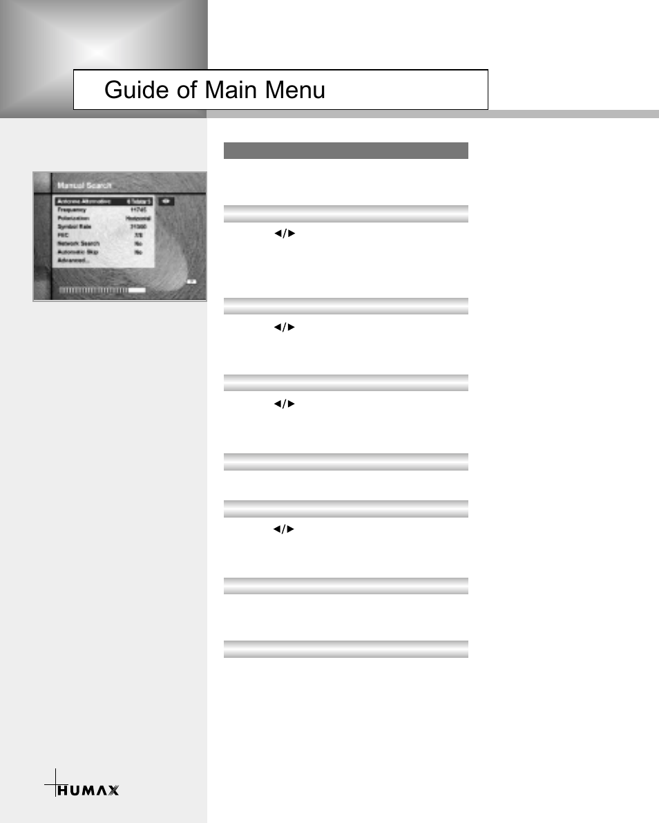 Guide of main menu | Humax VA-3210 User Manual | Page 28 / 38
