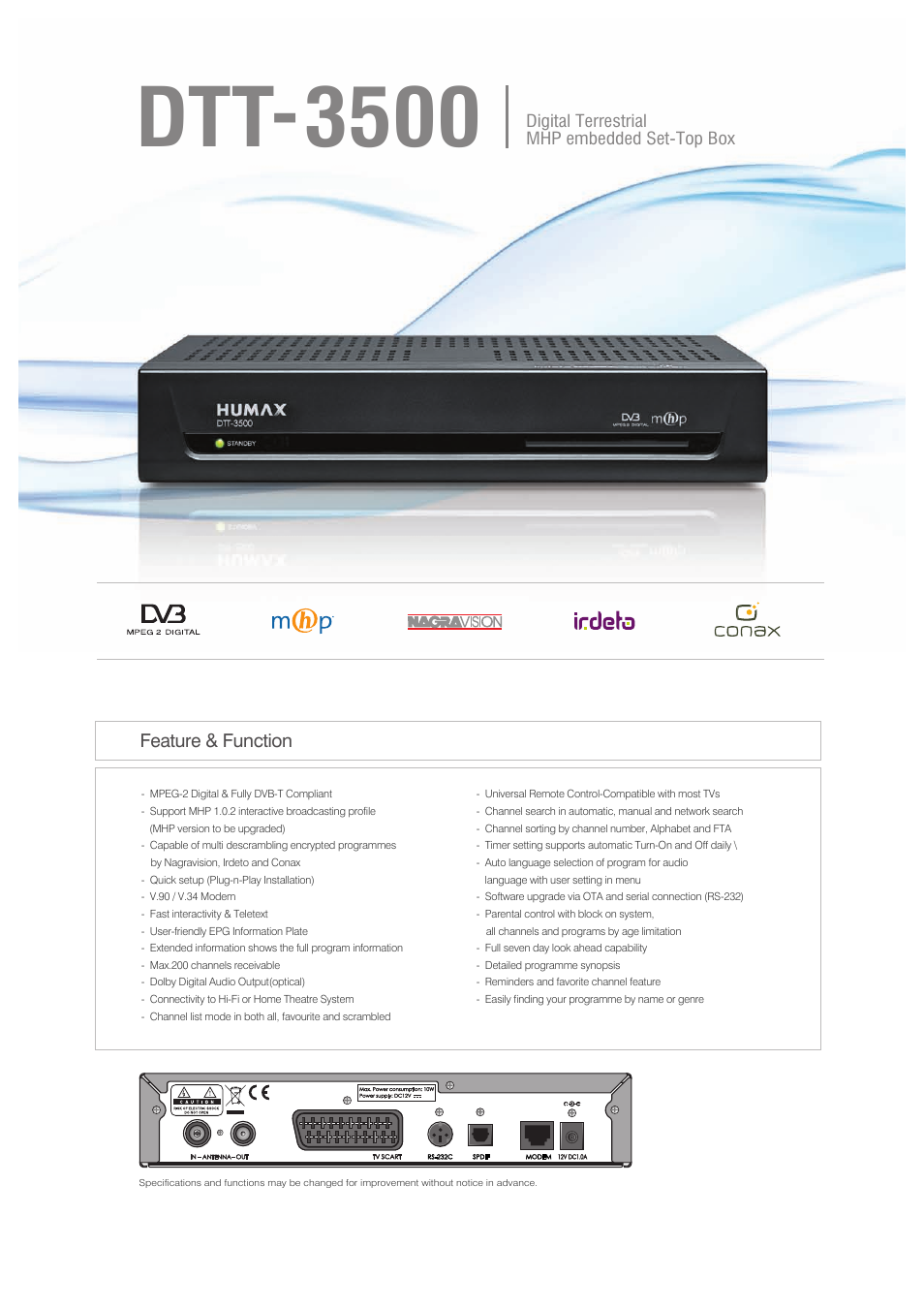 Humax DTT-3500 User Manual | 1 page