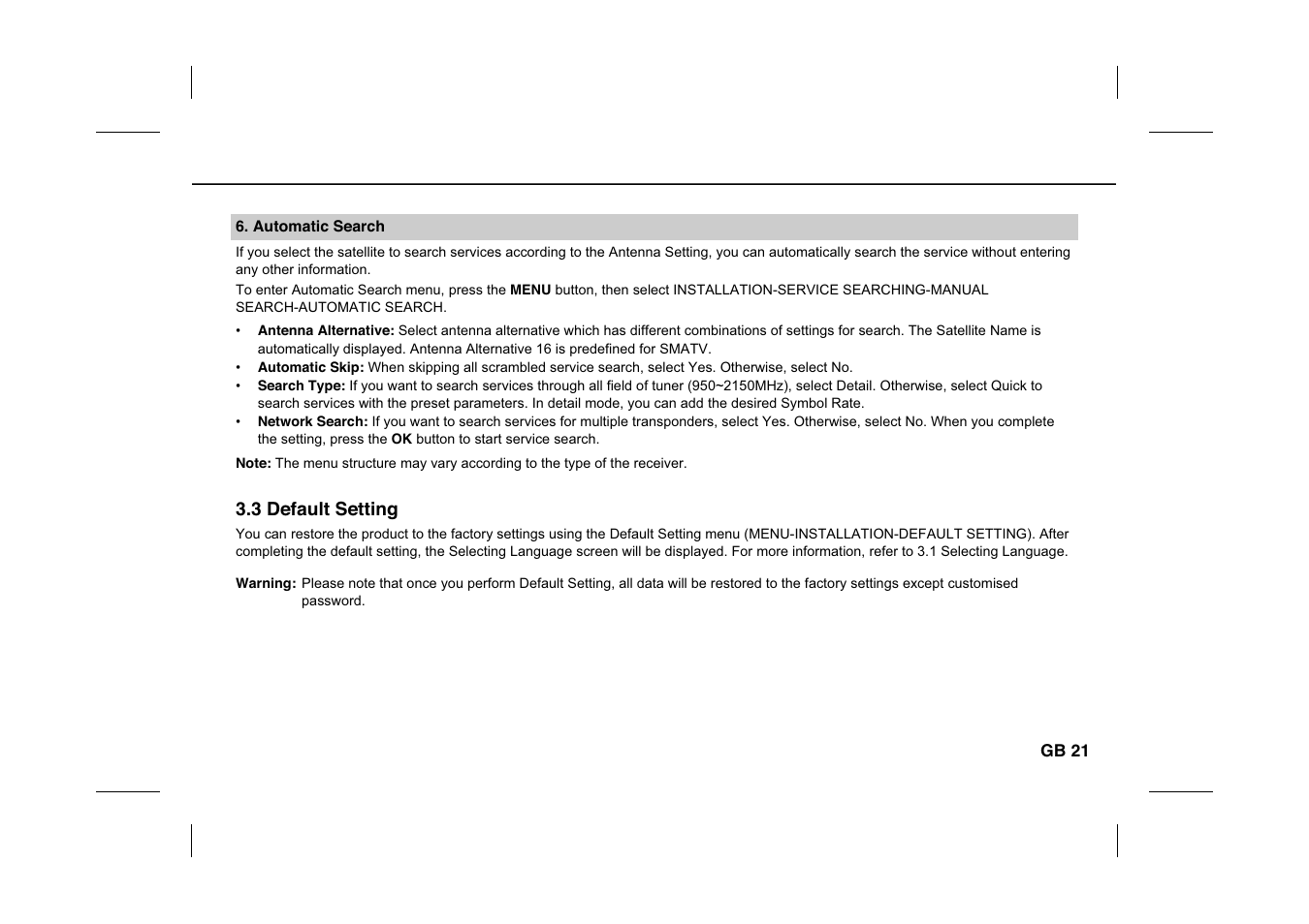 3 default setting | Humax IR-PLUS User Manual | Page 22 / 41