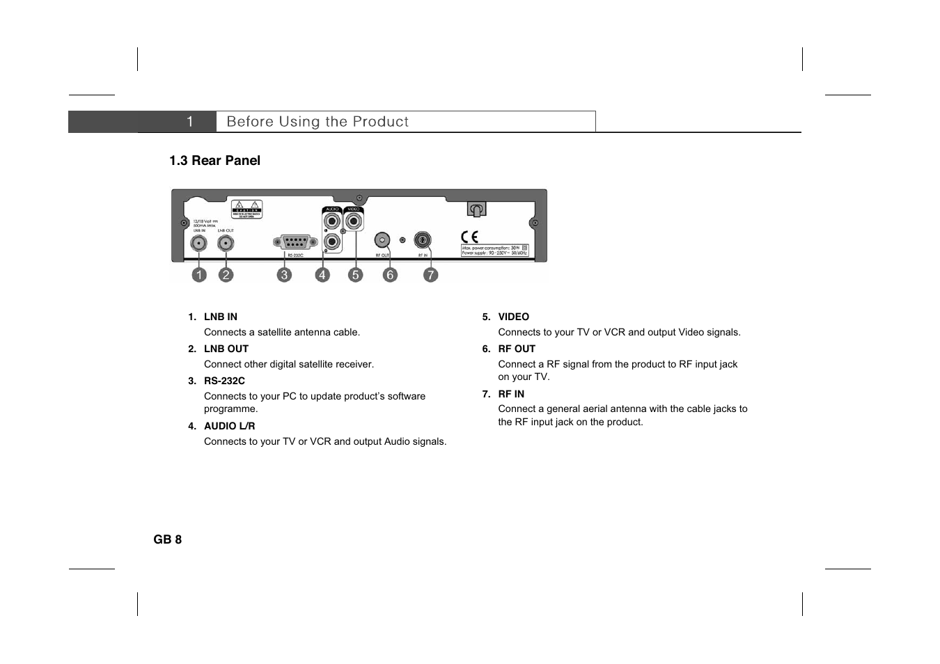 3 rear panel, Gb 8 | Humax IR-PLUS User Manual | Page 9 / 41