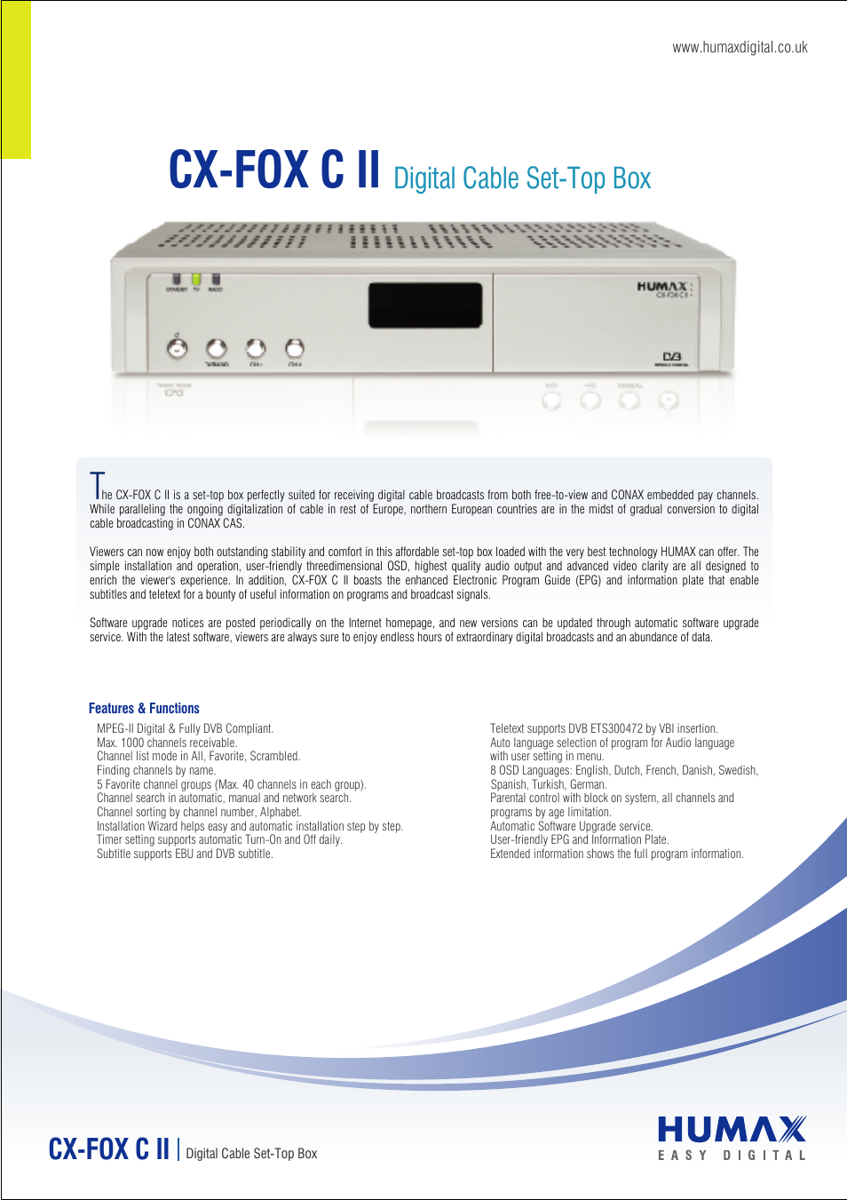 Humax DIGITAL CABLE SET-TOP BOX CX-FOX C II User Manual | 2 pages