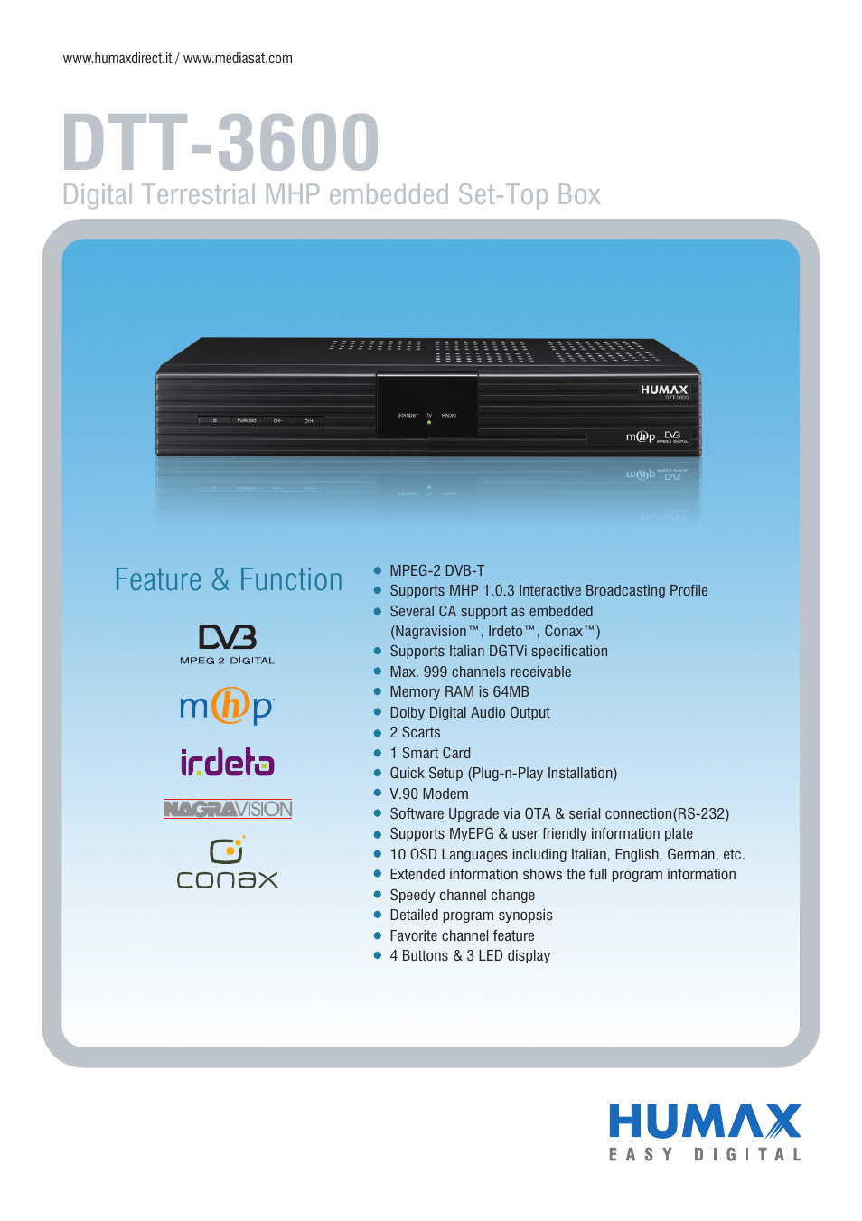 Humax Conax DTT-3600 User Manual | 2 pages
