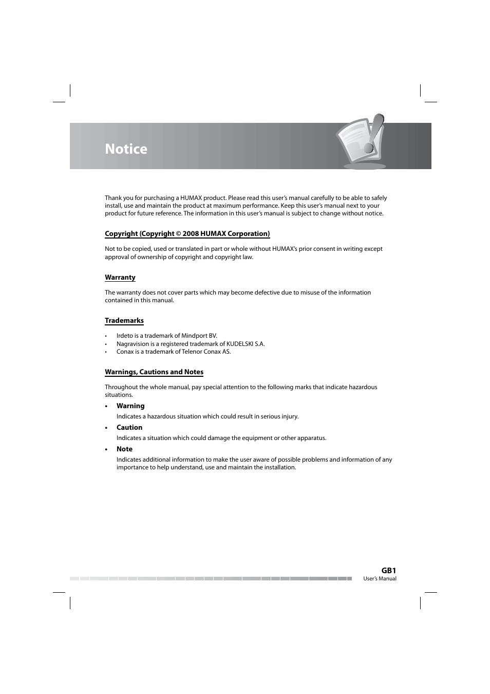 Notice | Humax COMBO-9000 User Manual | Page 2 / 86