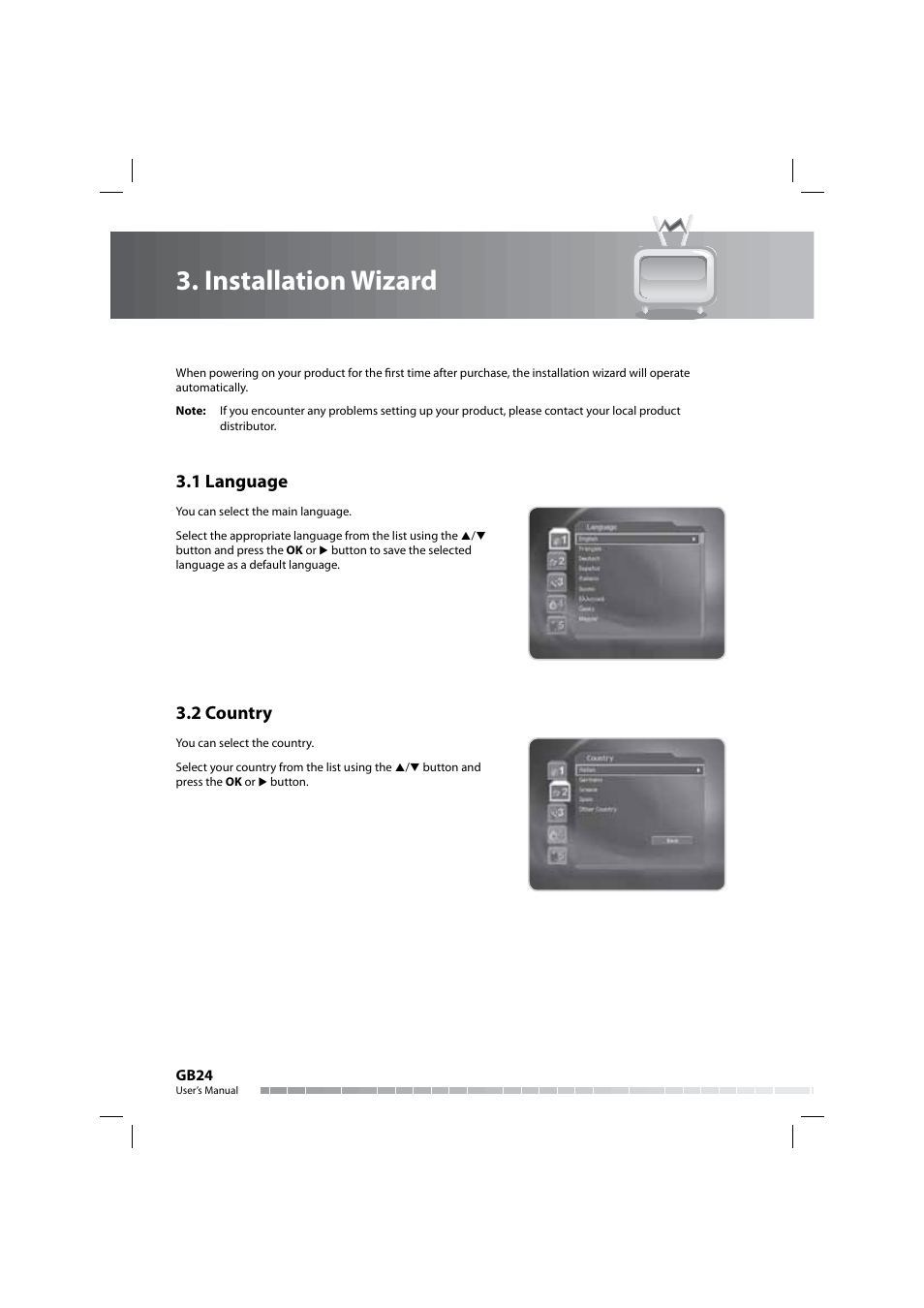 Installation wizard, 1 language, 2 country | Humax COMBO-9000 User Manual | Page 25 / 86