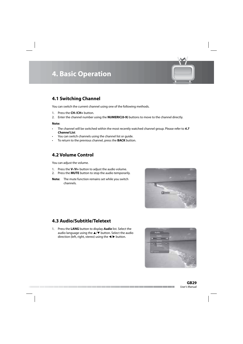 Basic operation, 1 switching channel, 2 volume control | 3 audio/subtitle/teletext | Humax COMBO-9000 User Manual | Page 30 / 86