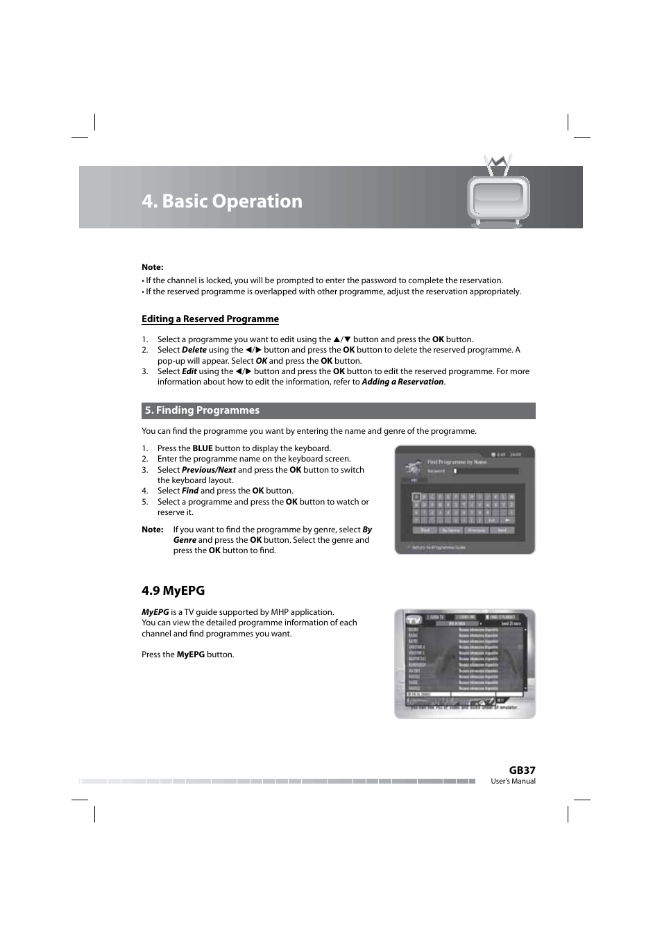Basic operation, 9 myepg | Humax COMBO-9000 User Manual | Page 38 / 86