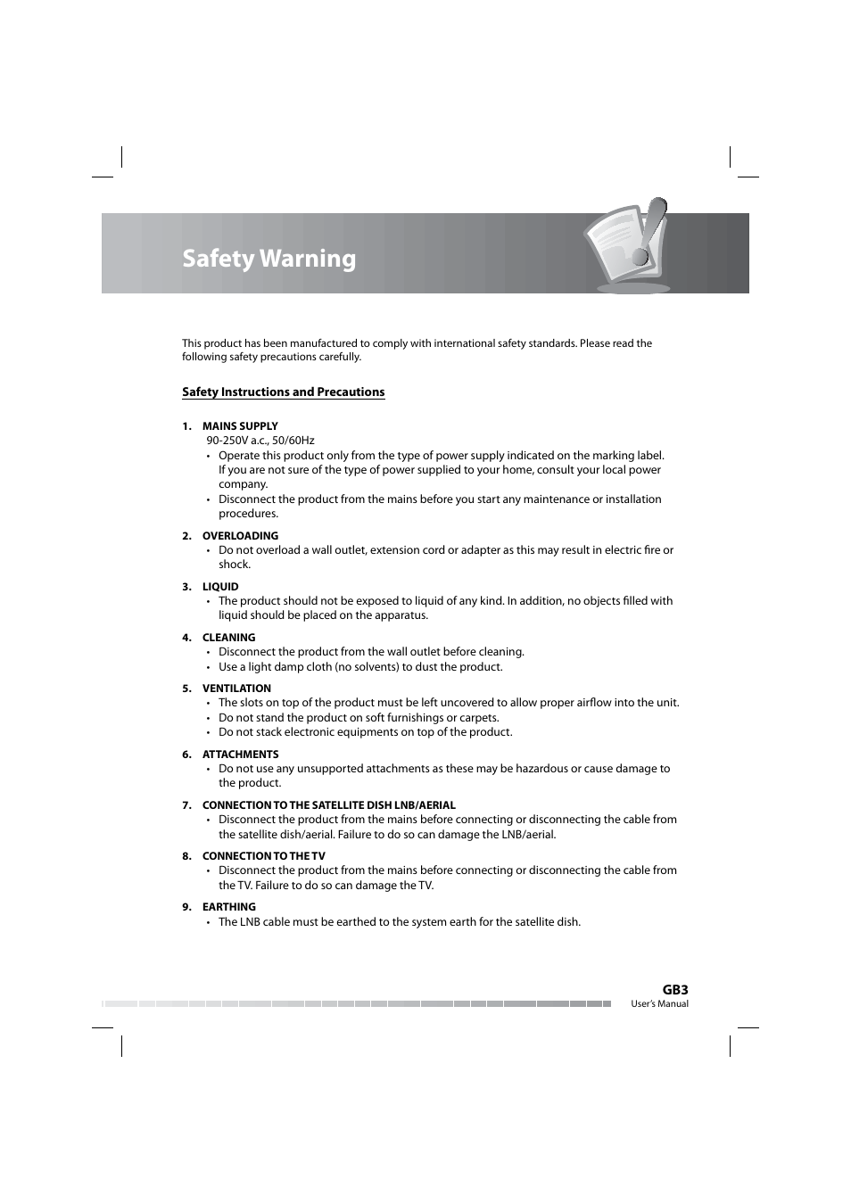 Safety warning | Humax COMBO-9000 User Manual | Page 4 / 86