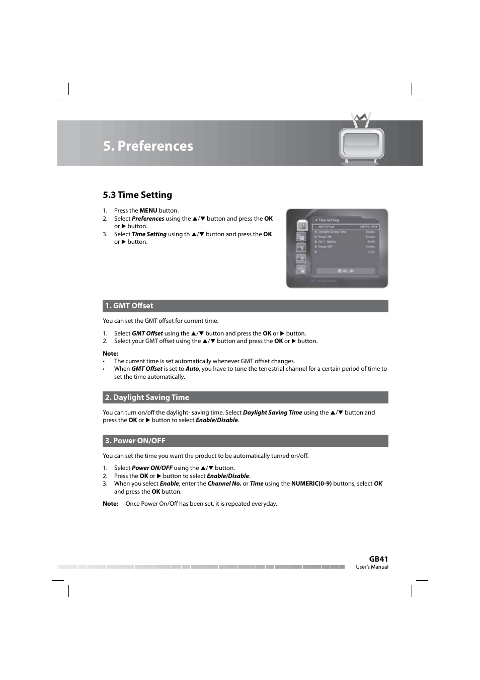 Preferences, 3 time setting | Humax COMBO-9000 User Manual | Page 42 / 86