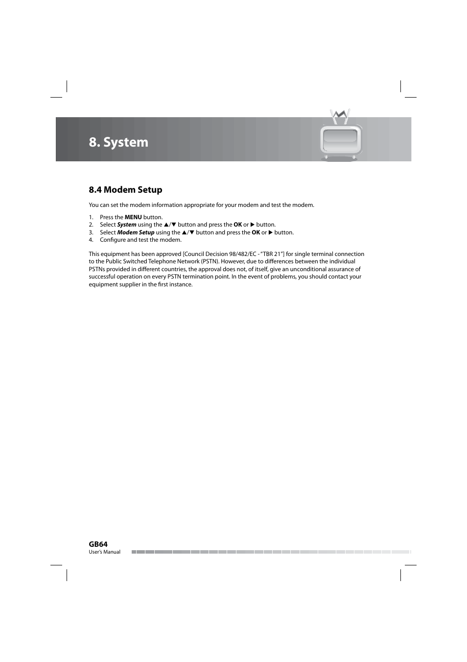 System, 4 modem setup | Humax COMBO-9000 User Manual | Page 65 / 86
