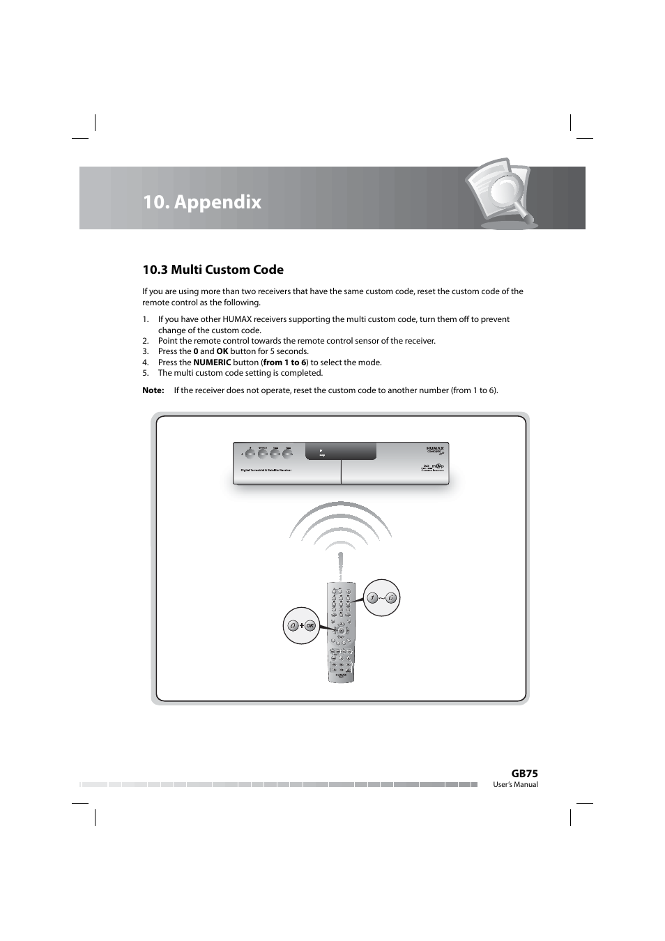 Appendix, 3 multi custom code | Humax COMBO-9000 User Manual | Page 76 / 86