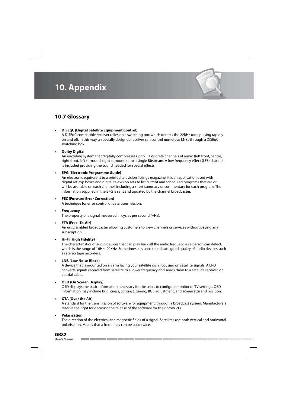 Appendix, 7 glossary | Humax COMBO-9000 User Manual | Page 83 / 86