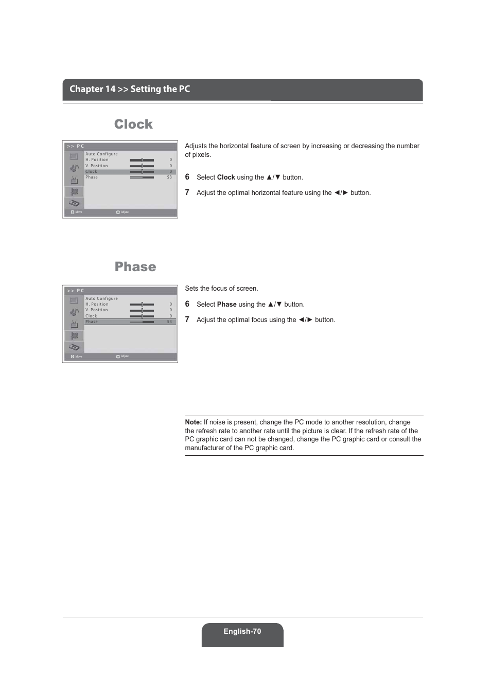 Clock, Phase, Chapter 14 >> setting the pc | Humax LGB-22DRT User Manual | Page 70 / 76