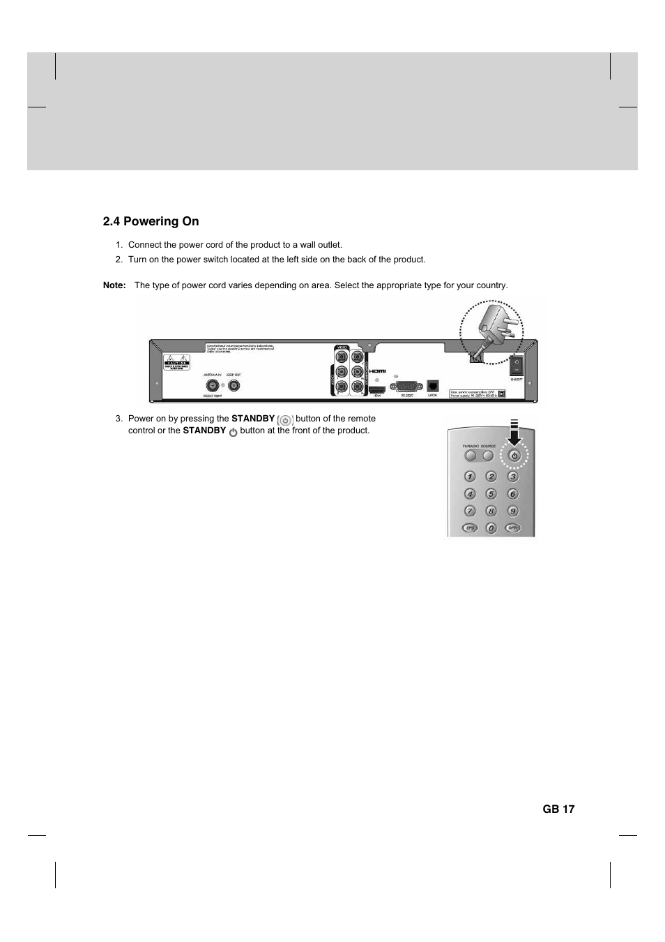 4 powering on, Gb 17 | Humax HDCI-2000T User Manual | Page 18 / 66
