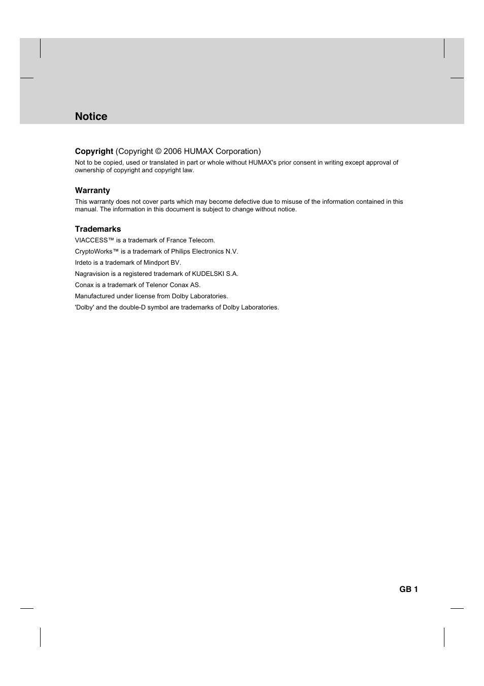 Notice | Humax HDCI-2000T User Manual | Page 2 / 66