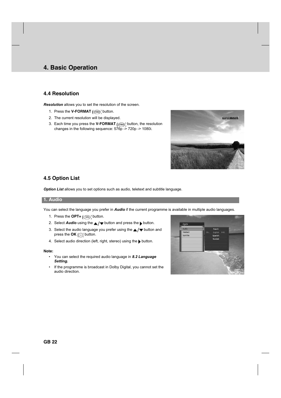 Basic operation, 4 resolution, 5 option list | Humax HDCI-2000T User Manual | Page 23 / 66