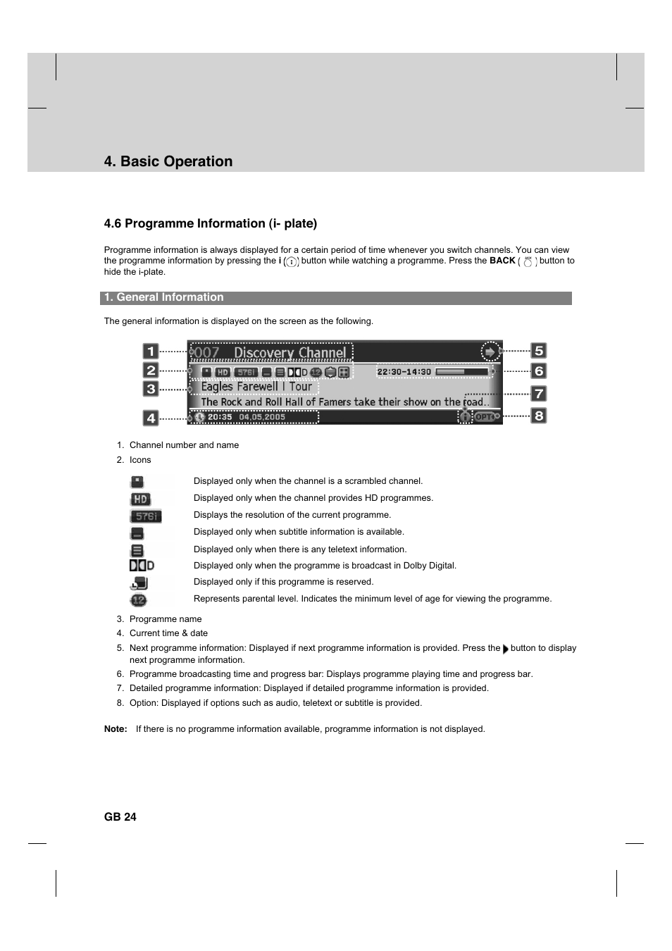 Basic operation, 6 programme information (i- plate), General information | Gb 24 | Humax HDCI-2000T User Manual | Page 25 / 66