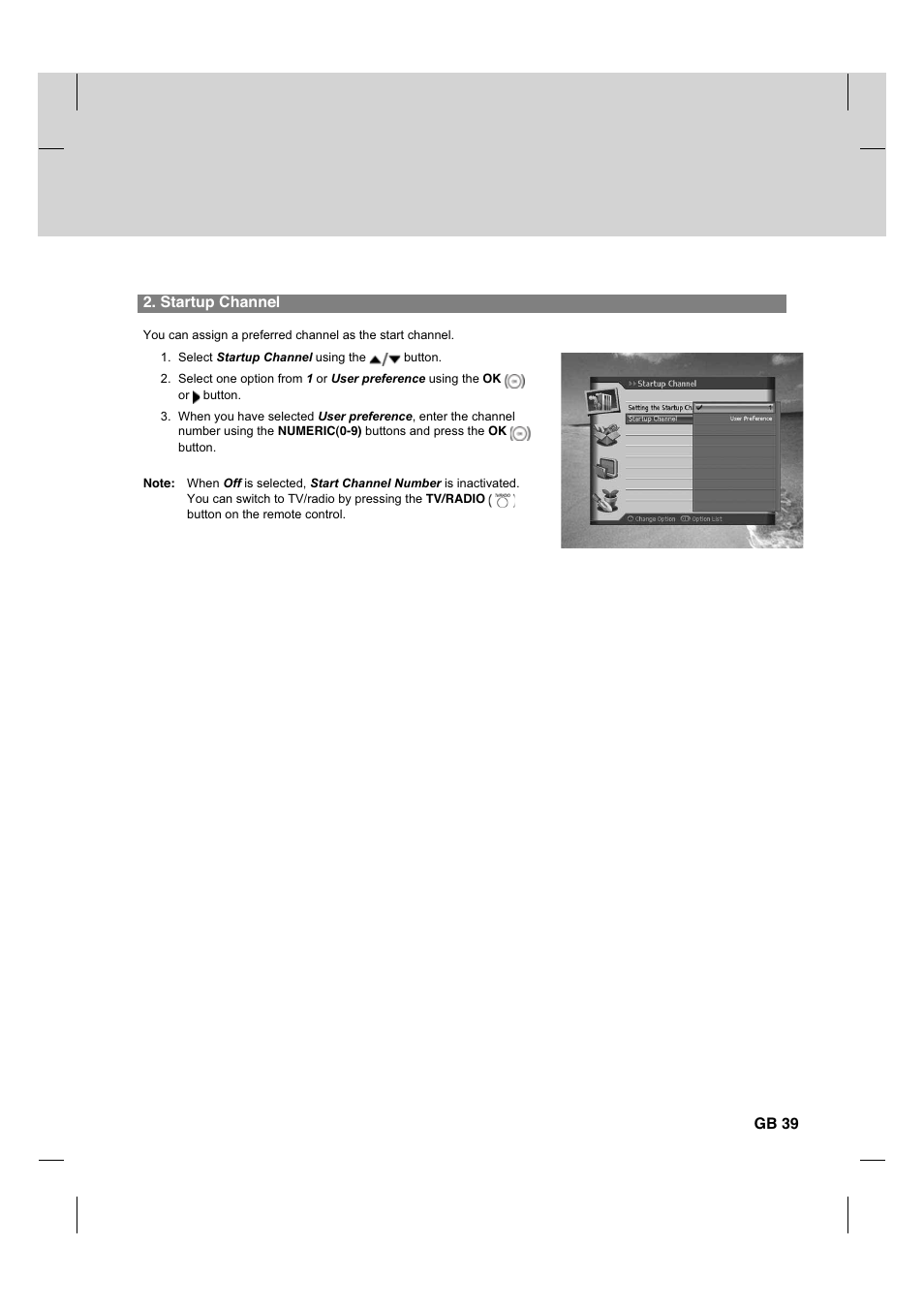Startup channel, Gb 39 | Humax HDCI-2000T User Manual | Page 40 / 66