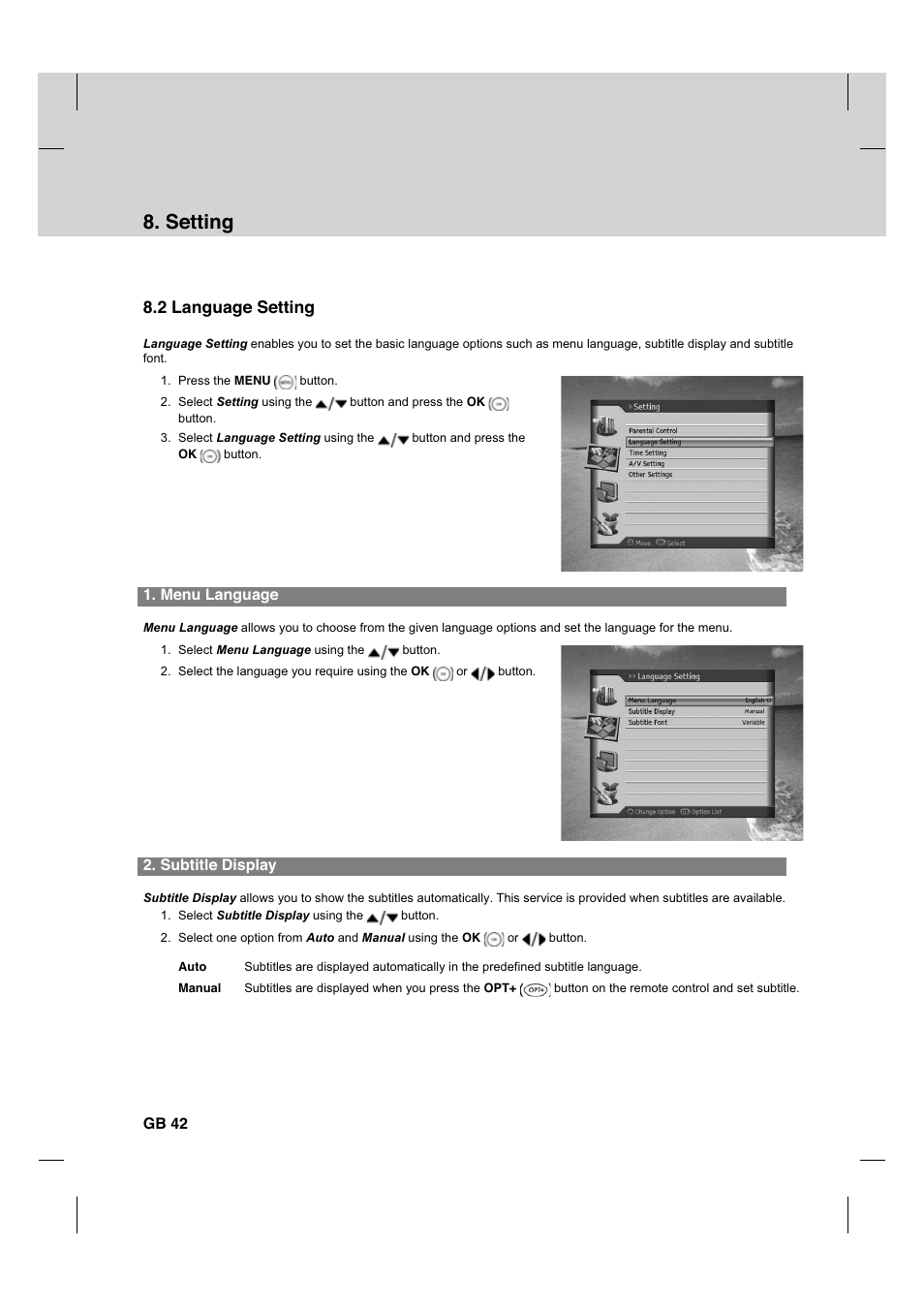Setting, 2 language setting | Humax HDCI-2000T User Manual | Page 43 / 66