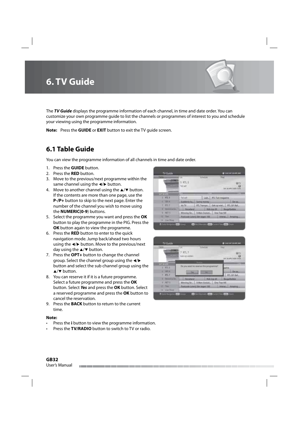 Tv guide, 1 table guide | Humax IRHD-5000C User Manual | Page 33 / 58