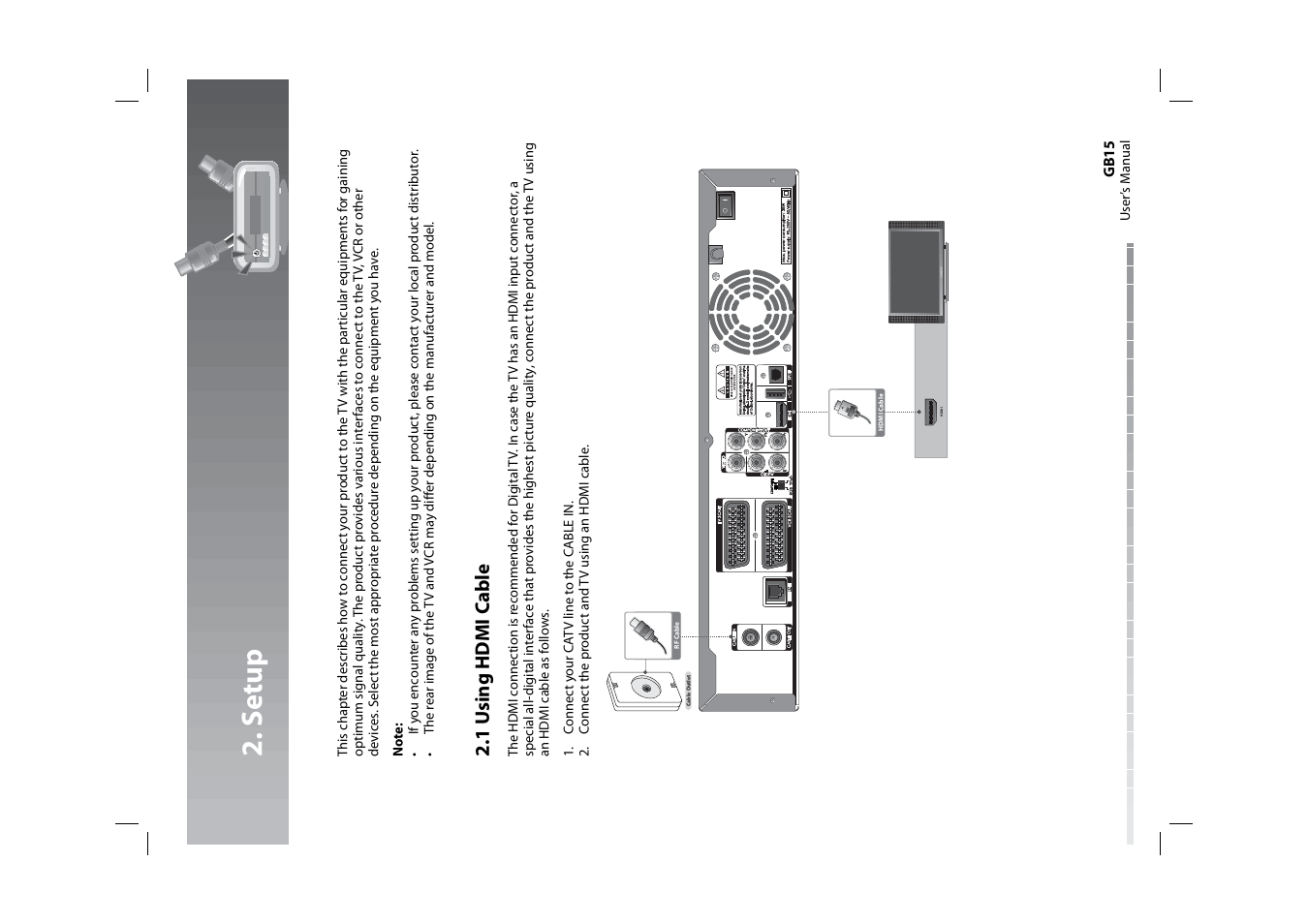 S etup, 1 u sing hdmi c able | Humax HDPVR-1000C User Manual | Page 16 / 97