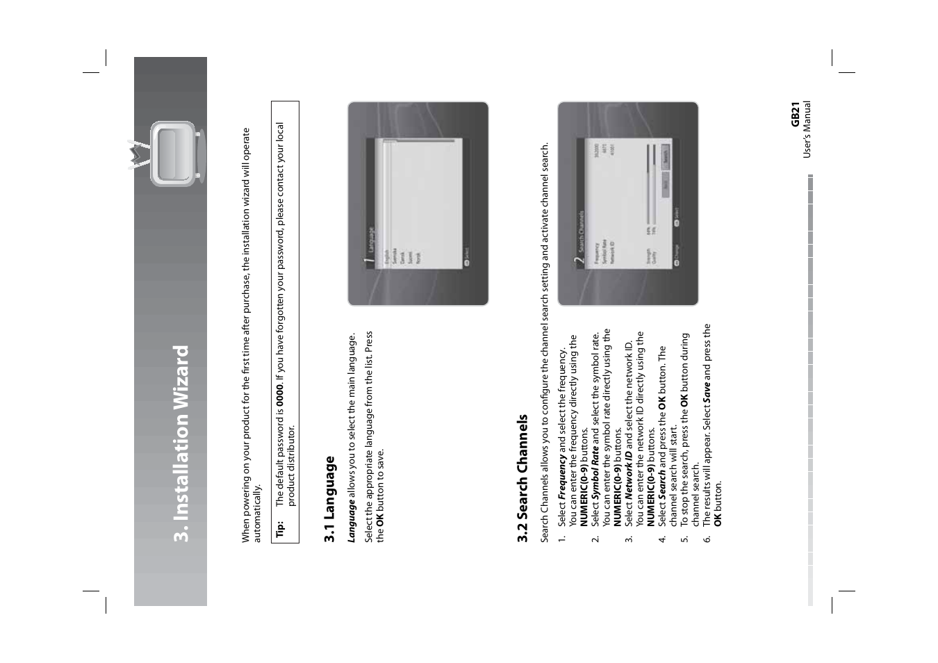 Installa tion w izar d, 1 language, 2 s ear ch channels | Humax HDPVR-1000C User Manual | Page 22 / 97