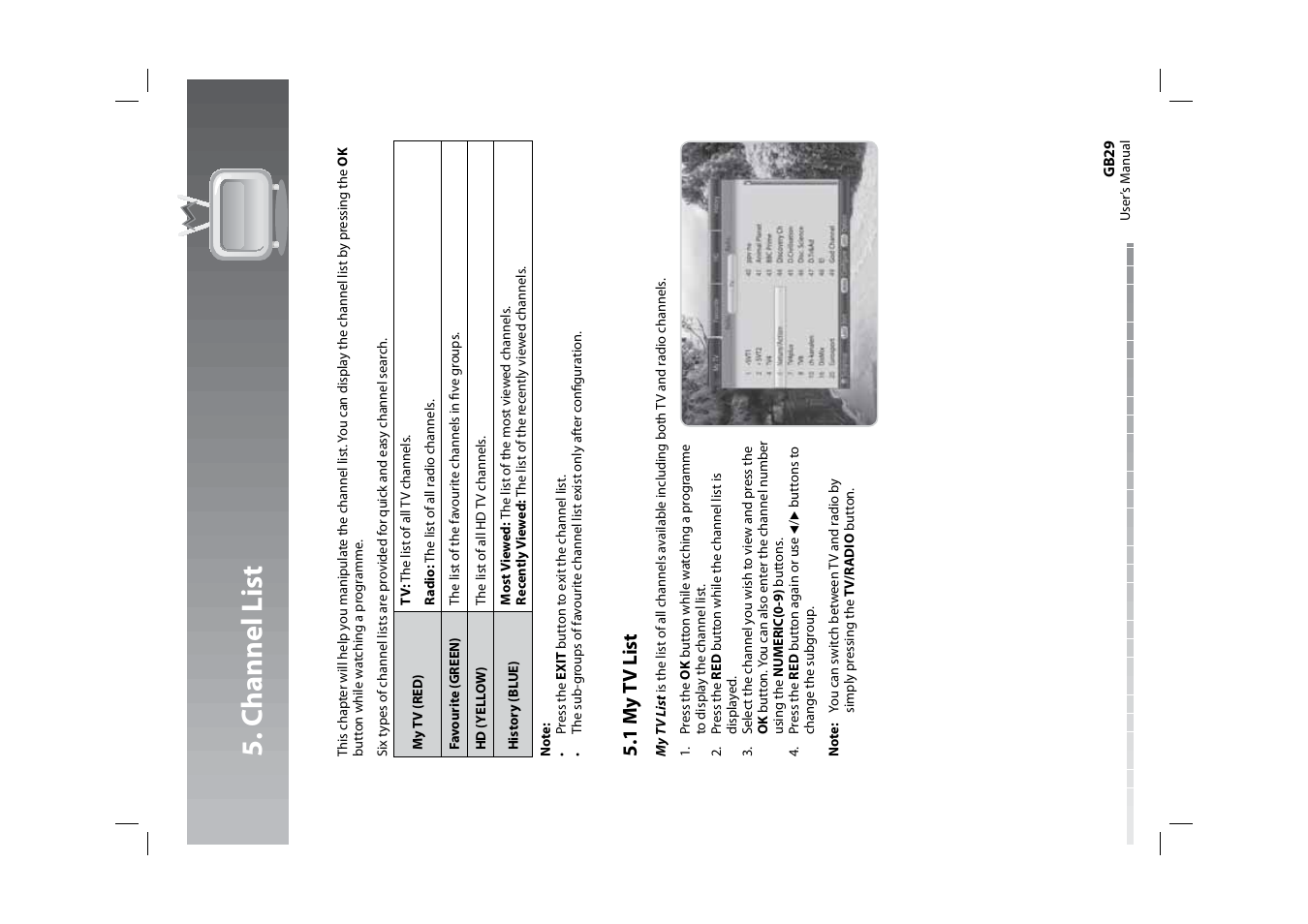 Channel list, 1 m y tv list | Humax HDPVR-1000C User Manual | Page 30 / 97