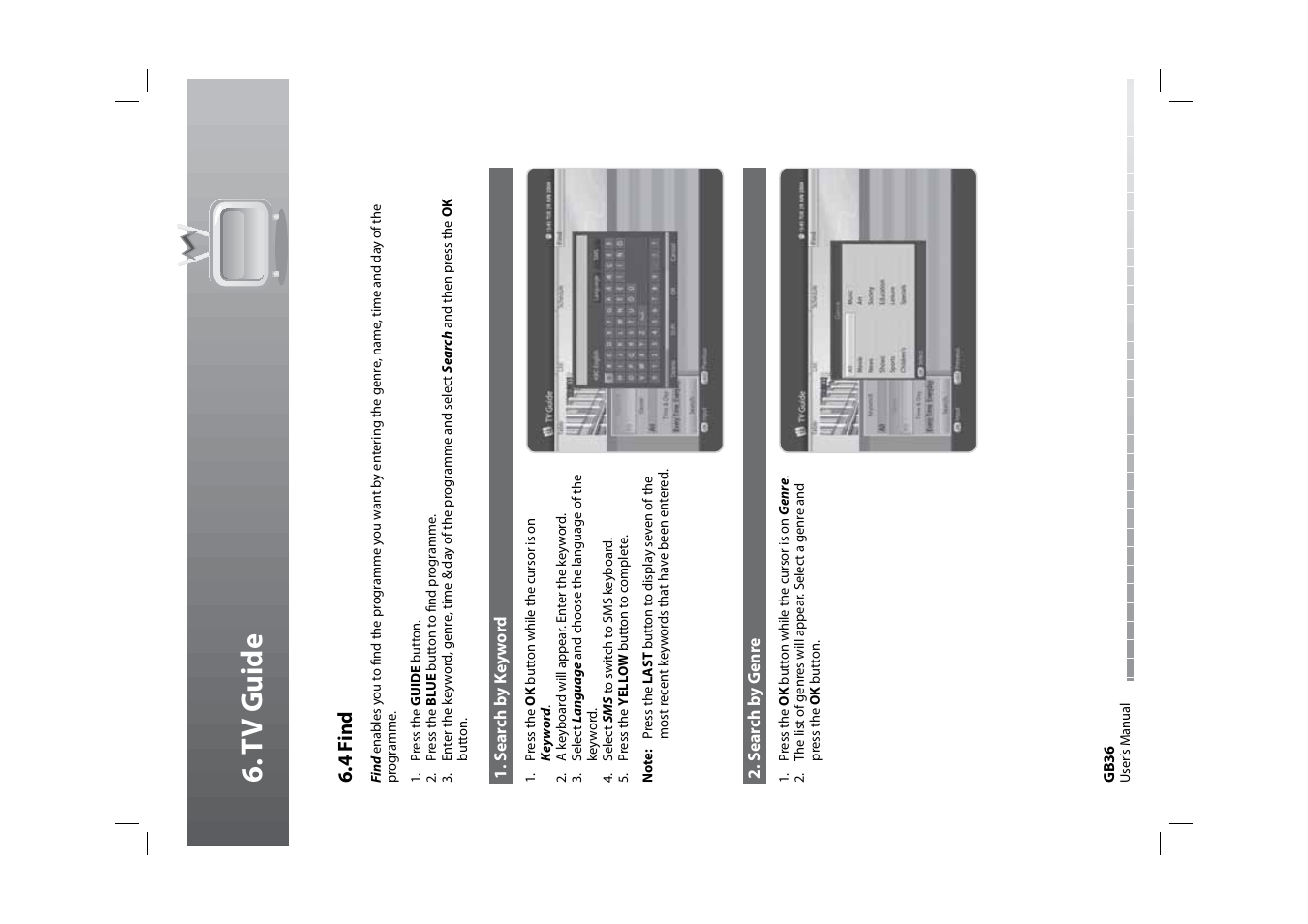 Tv g uide, 4 f ind | Humax HDPVR-1000C User Manual | Page 37 / 97