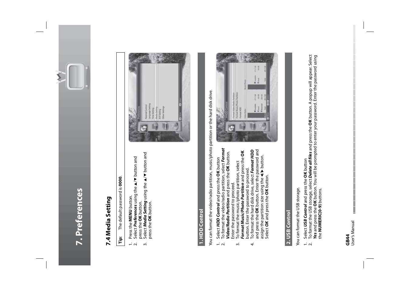 P ref er enc es, 4 media s etting | Humax HDPVR-1000C User Manual | Page 45 / 97
