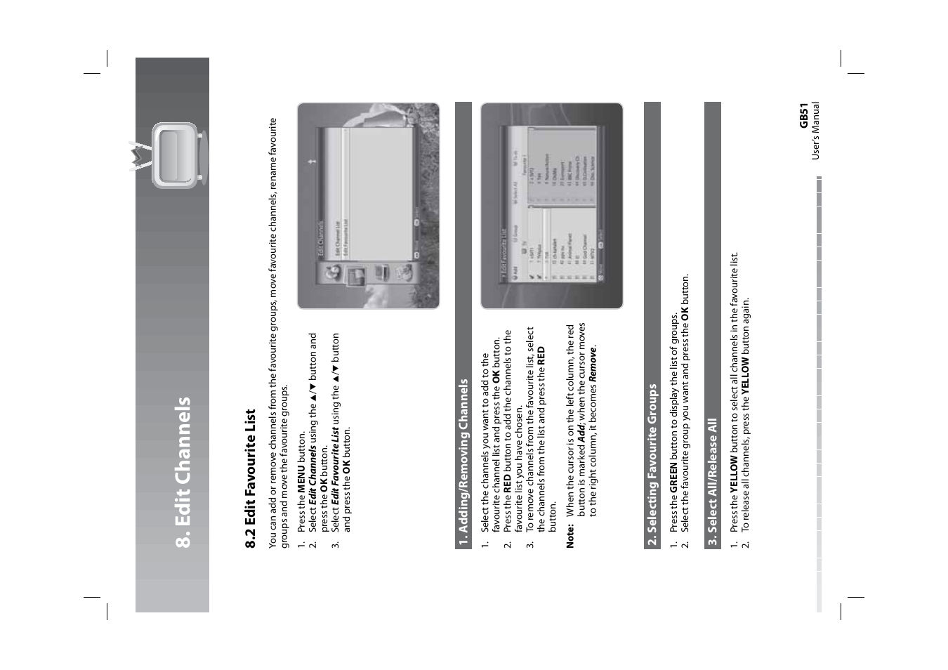 Edit channels, 2 edit fa v ourite list | Humax HDPVR-1000C User Manual | Page 52 / 97