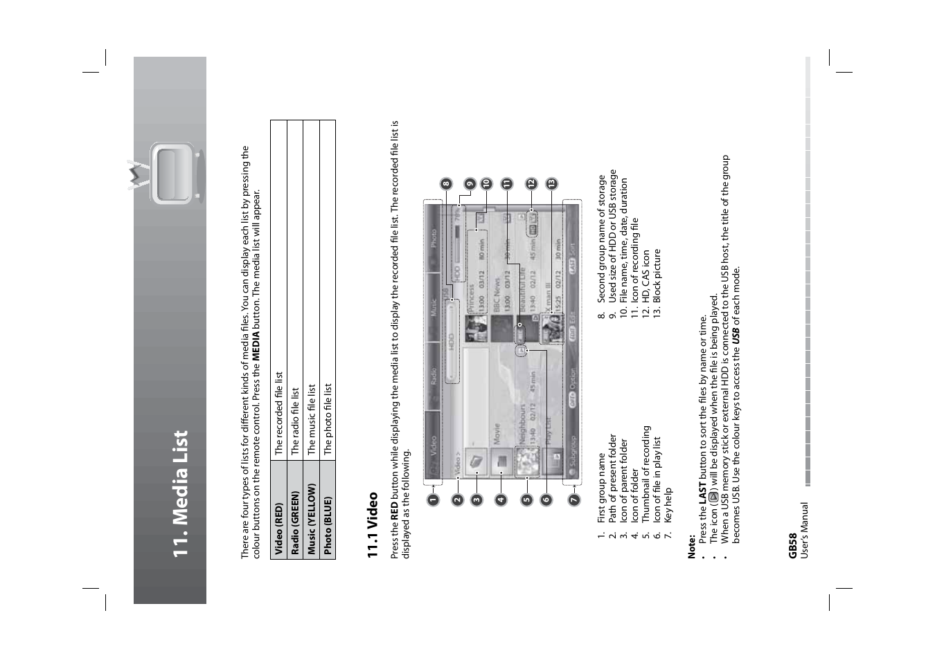 11 . media list, 11 .1 v ideo | Humax HDPVR-1000C User Manual | Page 59 / 97