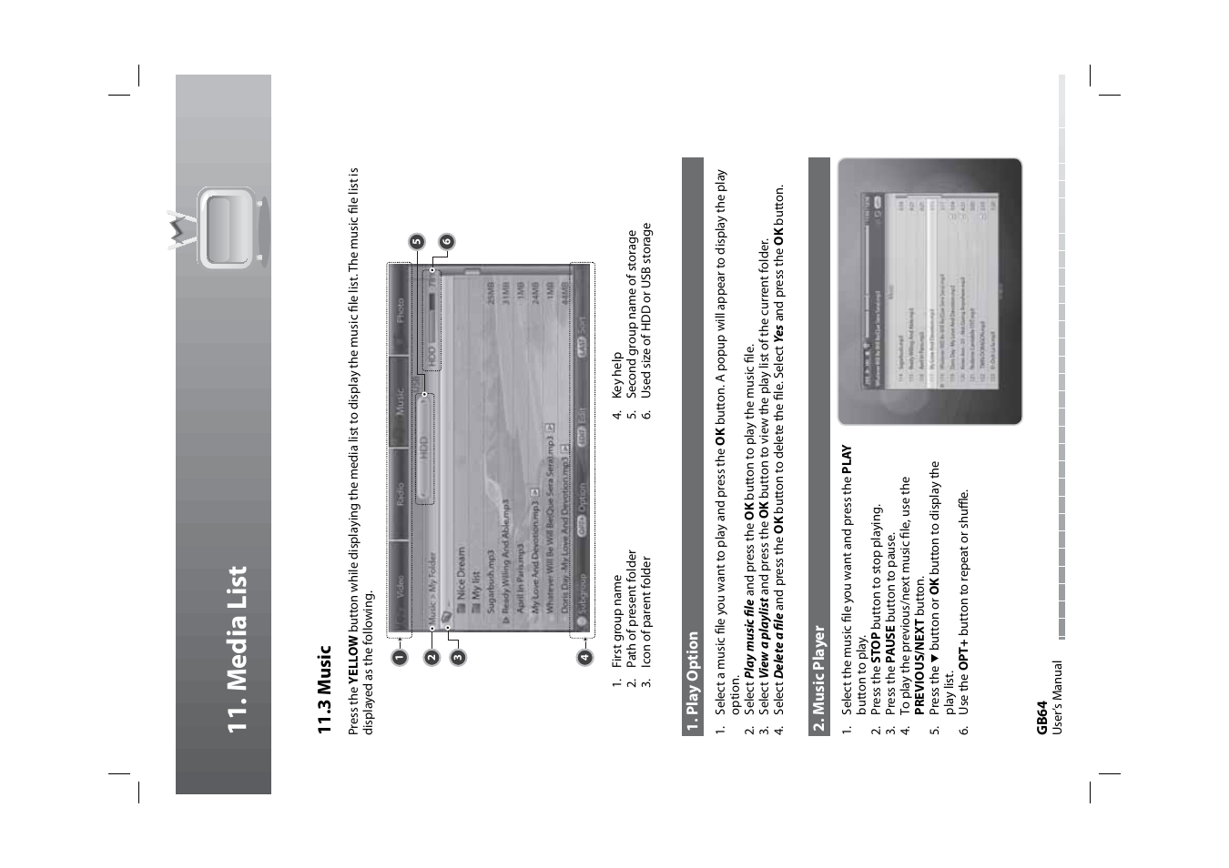 11 . media list, 11 .3 music | Humax HDPVR-1000C User Manual | Page 65 / 97