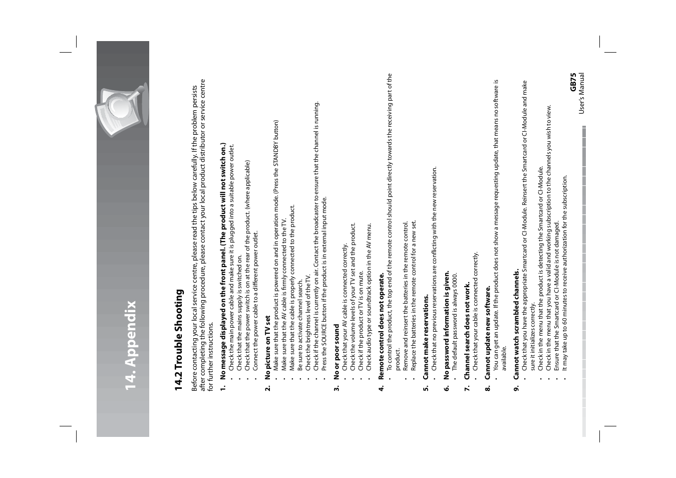 14 . a p pendi x, 14 .2 t rouble shooting | Humax HDPVR-1000C User Manual | Page 76 / 97