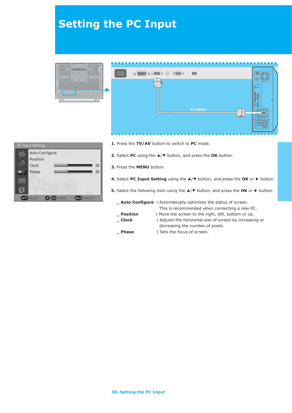 Setting the pc input | Humax LAU-26TPVR User Manual | Page 31 / 76