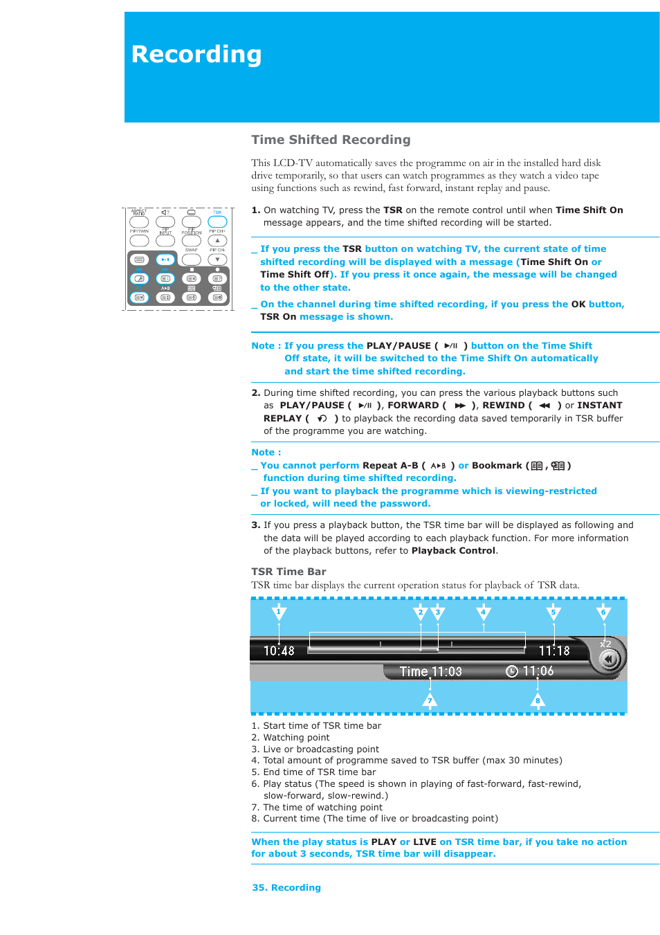 Recording, Time shifted recording | Humax LAU-26TPVR User Manual | Page 36 / 76