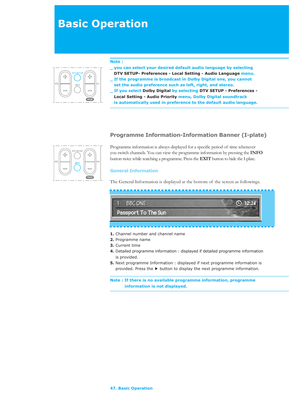 Basic operation, Programme information-information banner (i-plate) | Humax LAU-26TPVR User Manual | Page 48 / 76