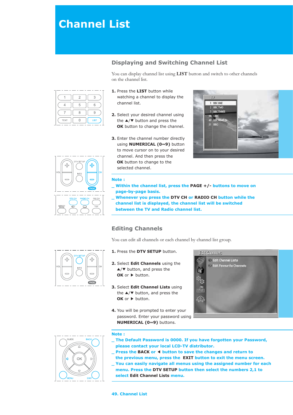 Channel list, Displaying and switching channel list, Editing channels | Humax LAU-26TPVR User Manual | Page 50 / 76
