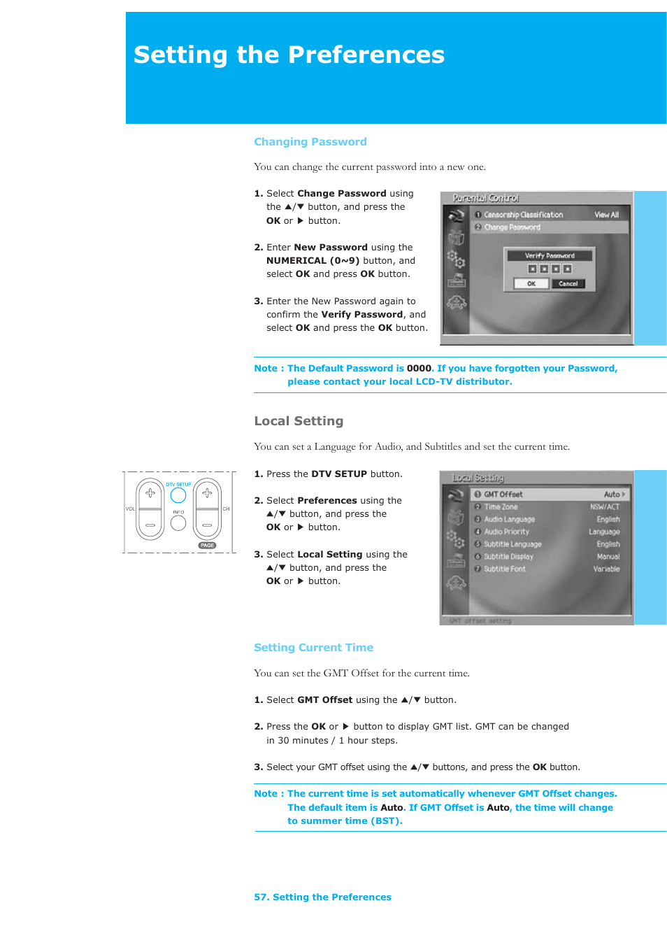 Setting the preferences, Local setting | Humax LAU-26TPVR User Manual | Page 58 / 76