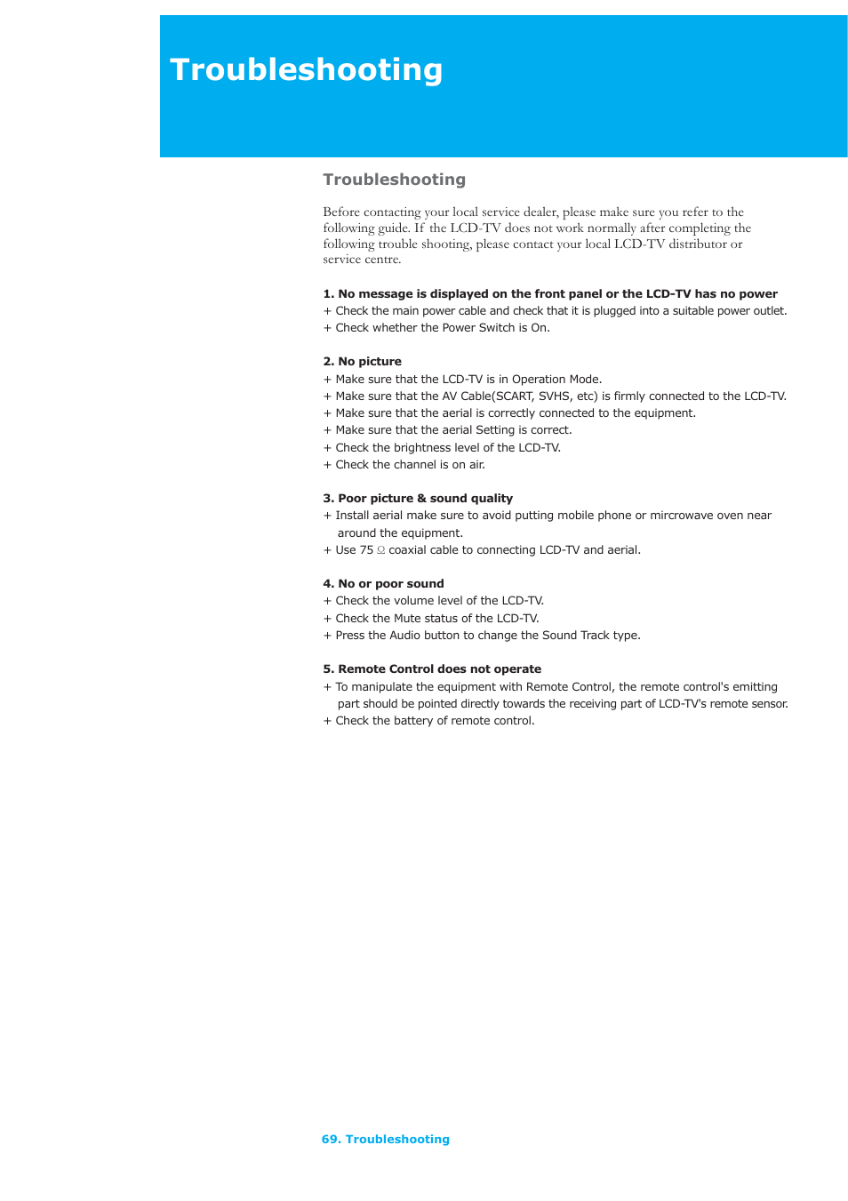 Troubleshooting | Humax LAU-26TPVR User Manual | Page 70 / 76