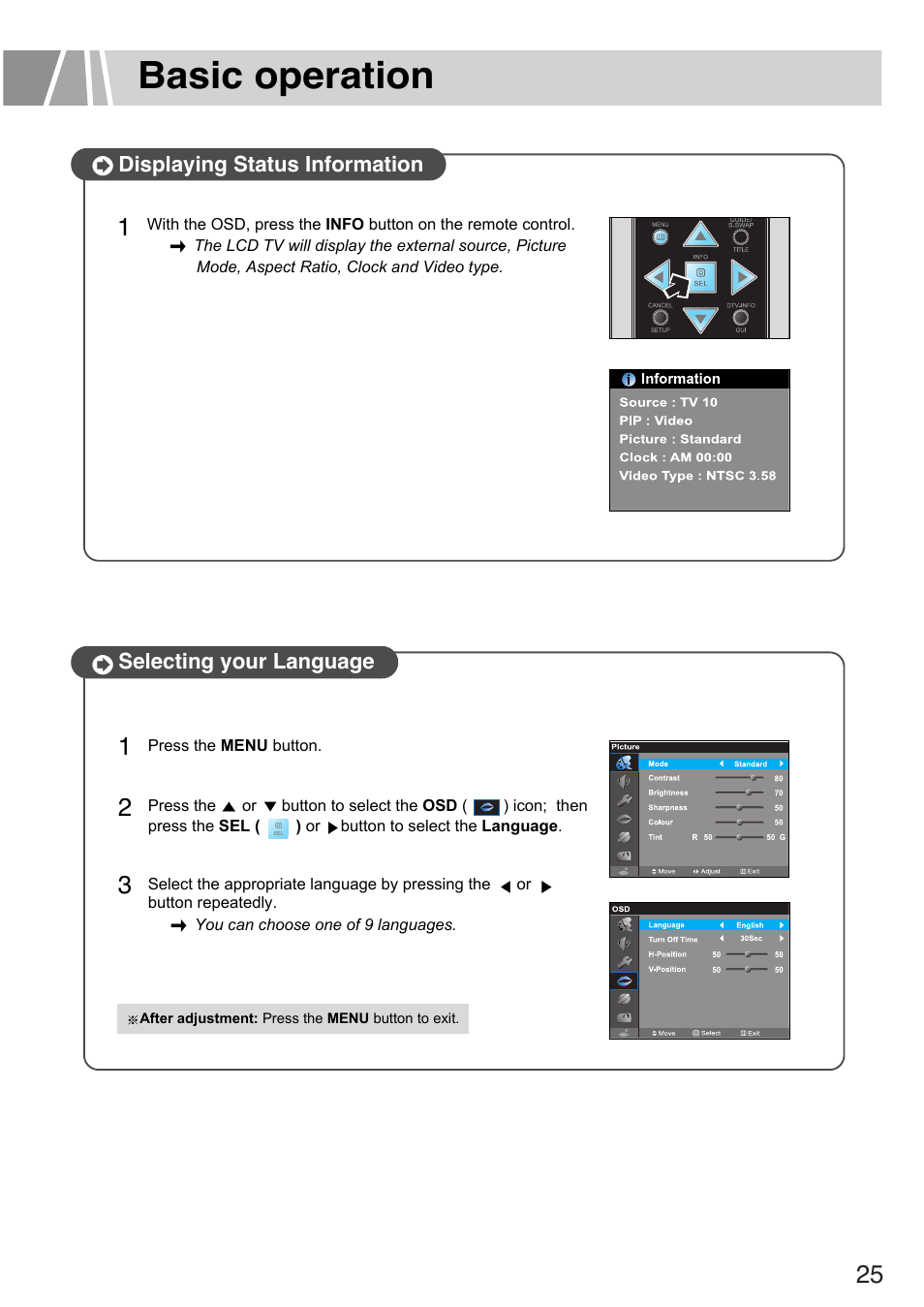 Basic operation | Humax L3040 User Manual | Page 25 / 65