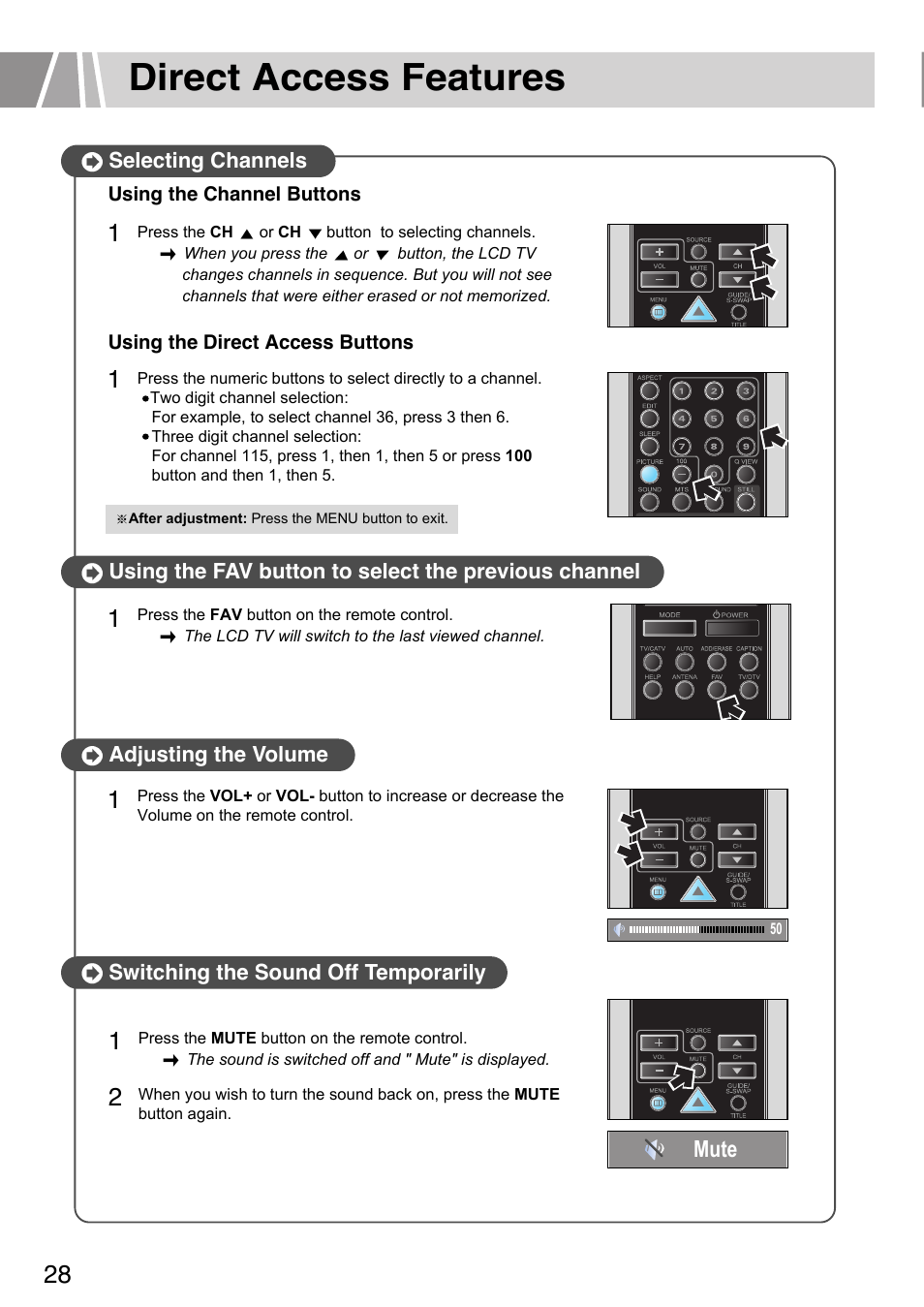 Direct access features | Humax L3040 User Manual | Page 28 / 65