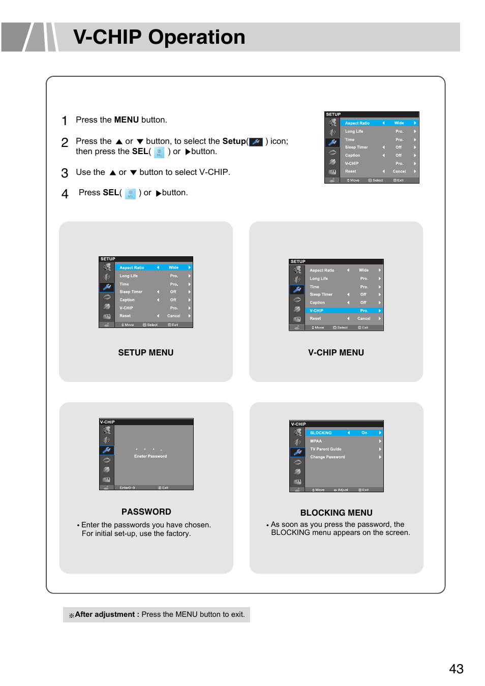 V-chip operation | Humax L3040 User Manual | Page 43 / 65