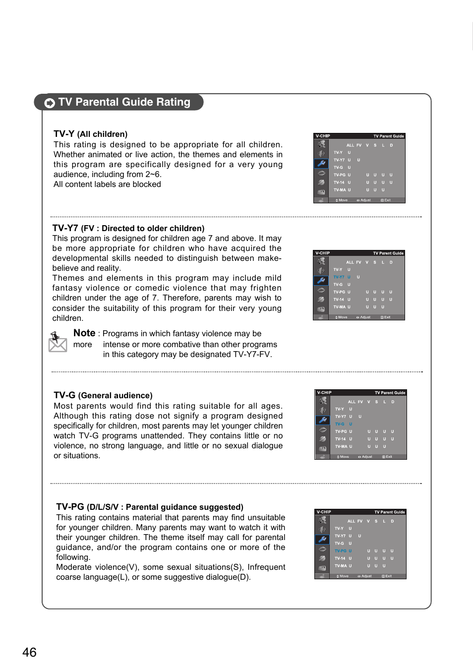 Tv parental guide rating | Humax L3040 User Manual | Page 46 / 65